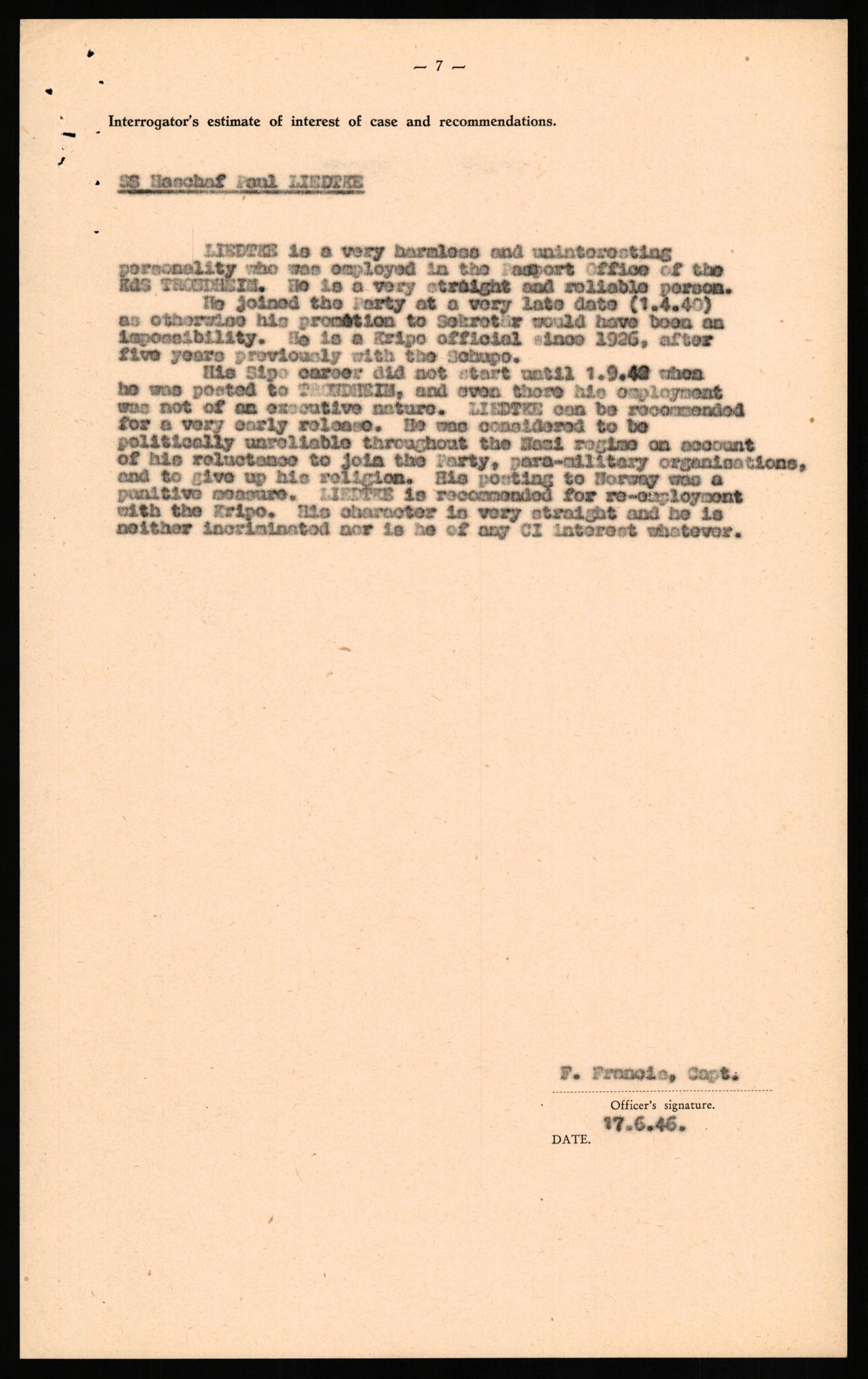 Forsvaret, Forsvarets overkommando II, AV/RA-RAFA-3915/D/Db/L0020: CI Questionaires. Tyske okkupasjonsstyrker i Norge. Tyskere., 1945-1946, p. 154