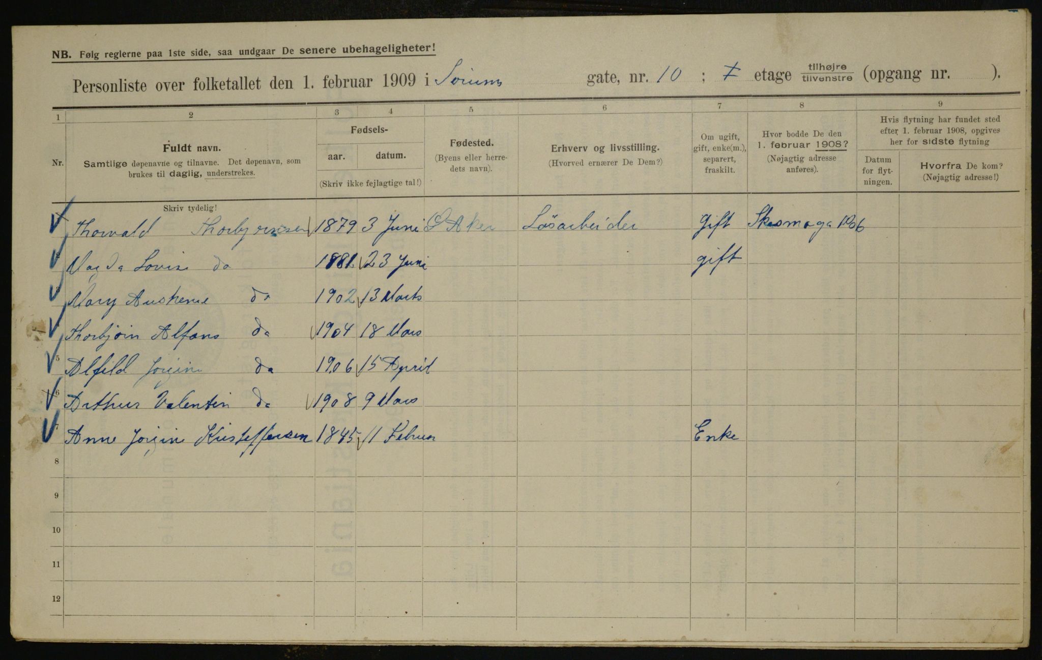 OBA, Municipal Census 1909 for Kristiania, 1909, p. 96949