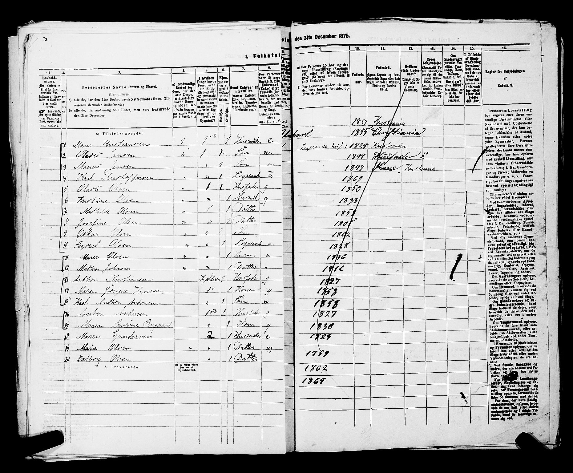 RA, 1875 census for 0301 Kristiania, 1875, p. 5707