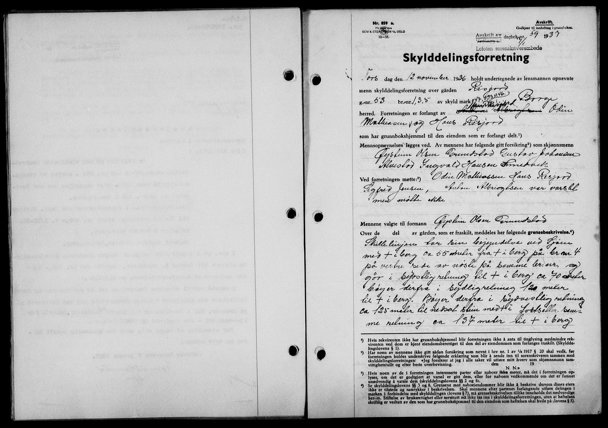 Lofoten sorenskriveri, SAT/A-0017/1/2/2C/L0001a: Mortgage book no. 1a, 1936-1937, Diary no: : 59/1937