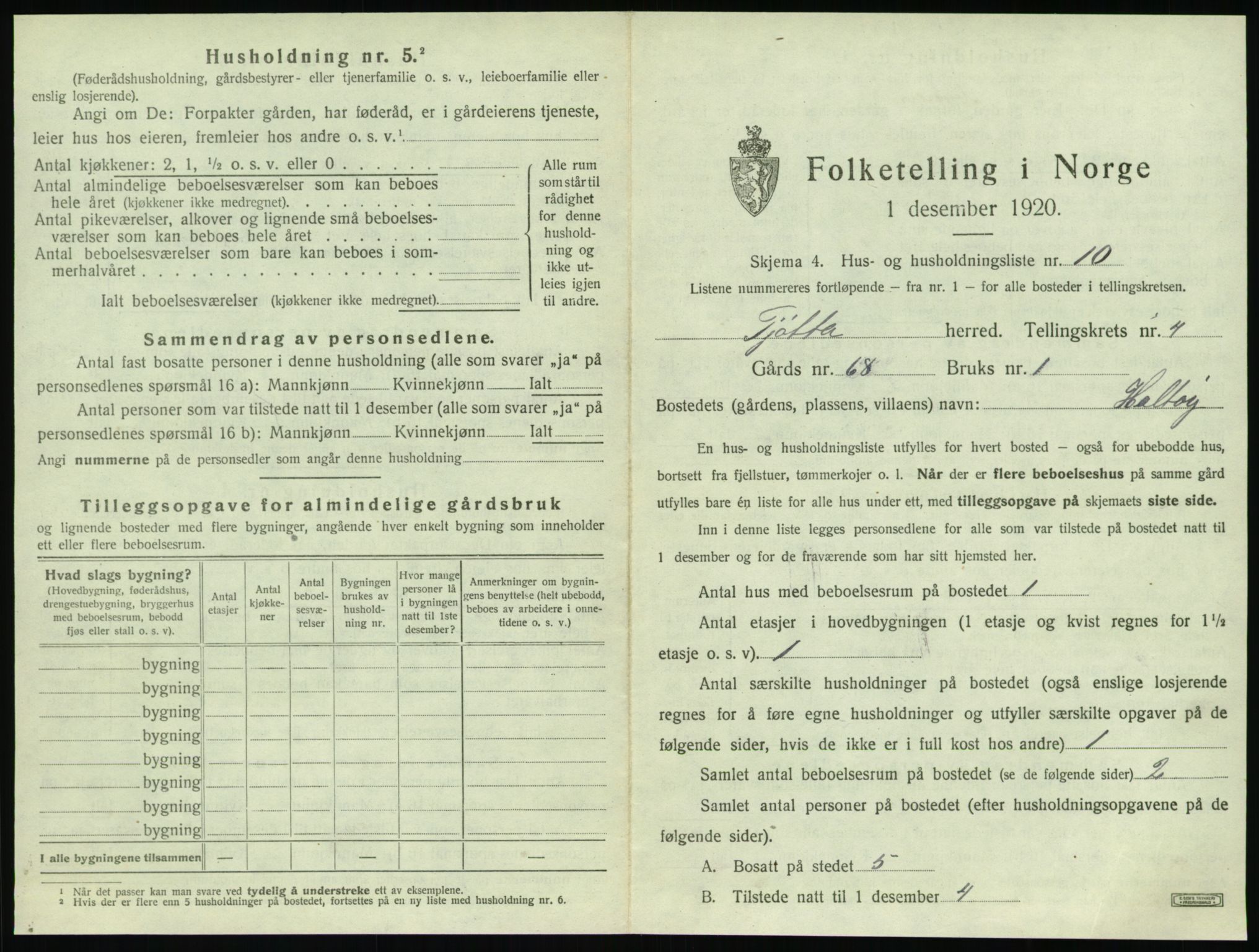 SAT, 1920 census for Tjøtta, 1920, p. 197