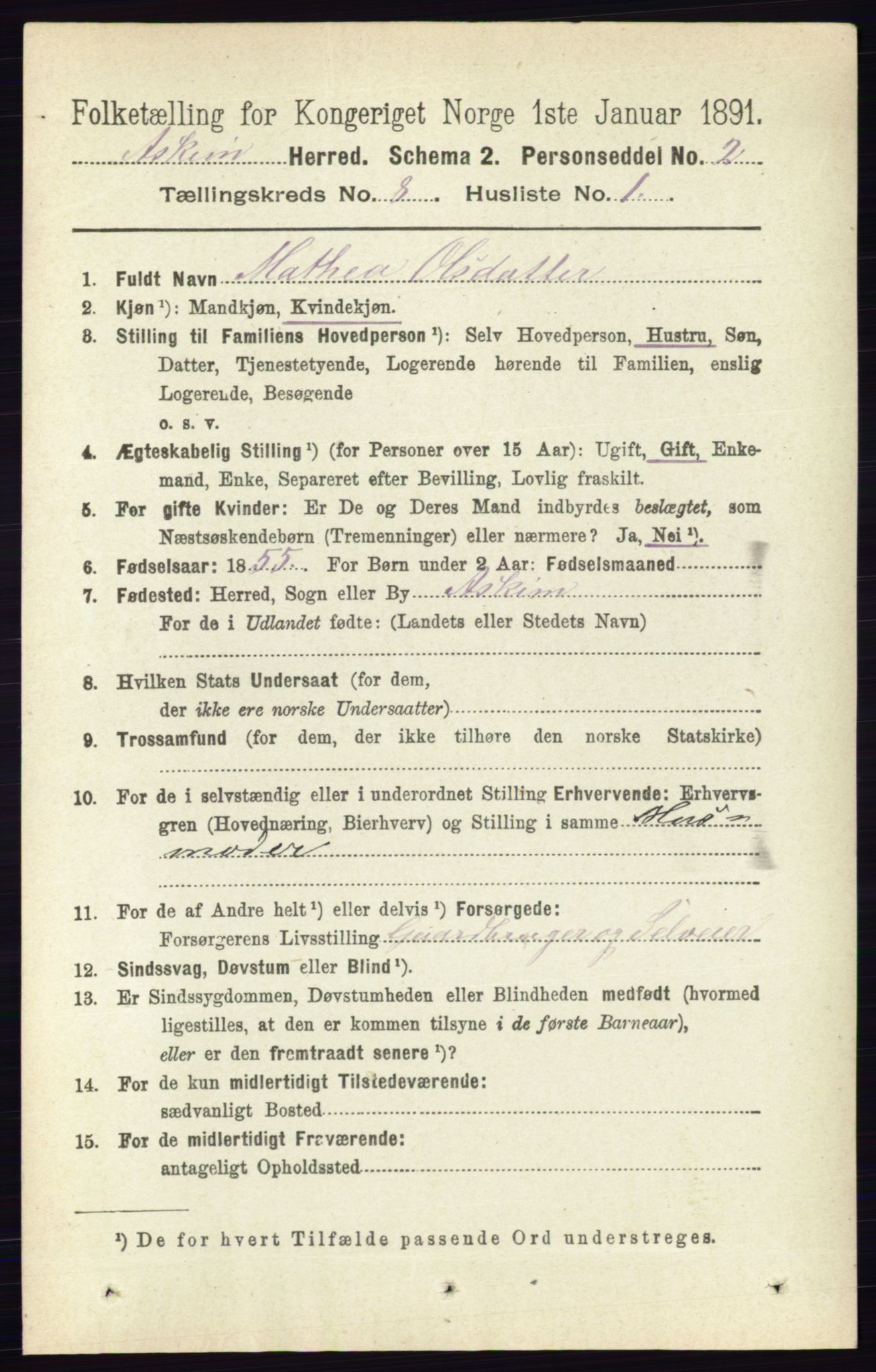 RA, 1891 census for 0124 Askim, 1891, p. 1245