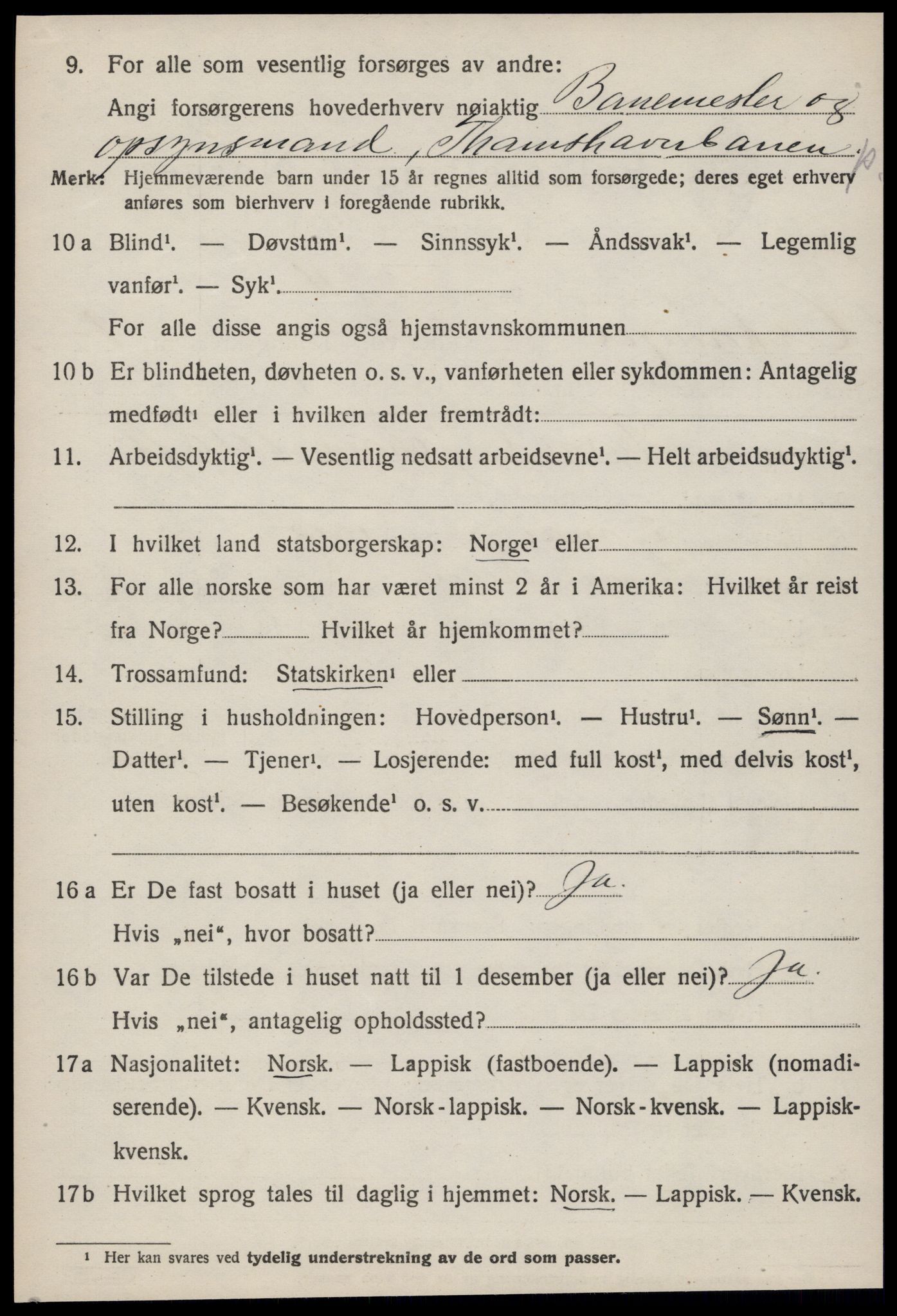 SAT, 1920 census for Orkanger, 1920, p. 1186