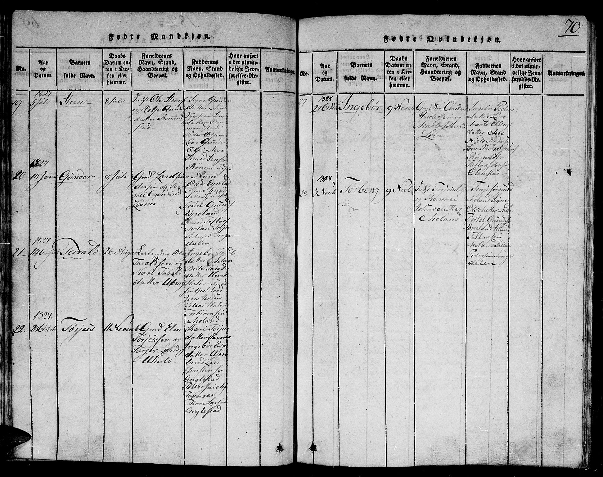 Gjerstad sokneprestkontor, AV/SAK-1111-0014/F/Fb/Fbb/L0001: Parish register (copy) no. B 1, 1813-1863, p. 70