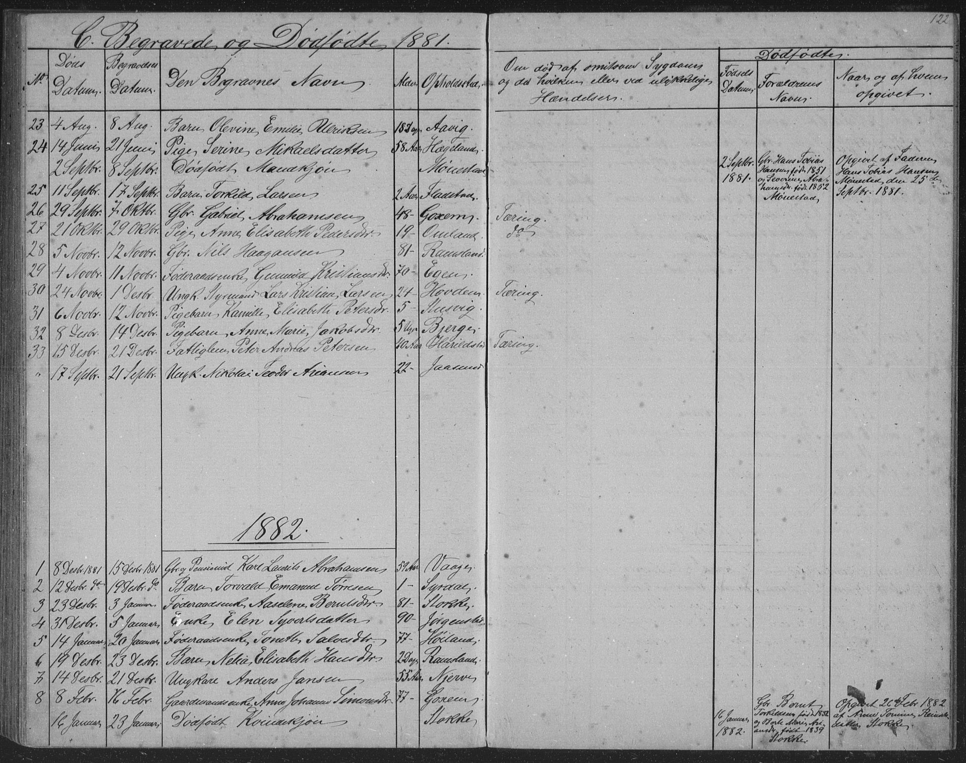 Sør-Audnedal sokneprestkontor, SAK/1111-0039/F/Fb/Fba/L0003: Parish register (copy) no. B 3, 1879-1893, p. 122