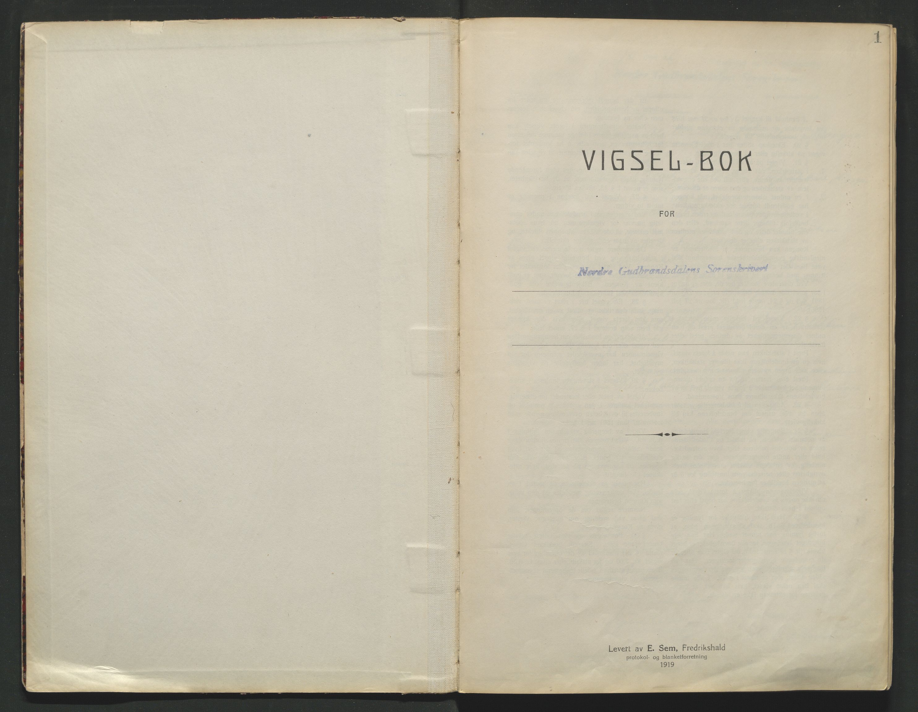 Nord-Gudbrandsdal tingrett, SAH/TING-002/L/Lc/L0001/0001: Vigselsprotokoller / Vigselsprotokoll, 1920-1943, p. 1