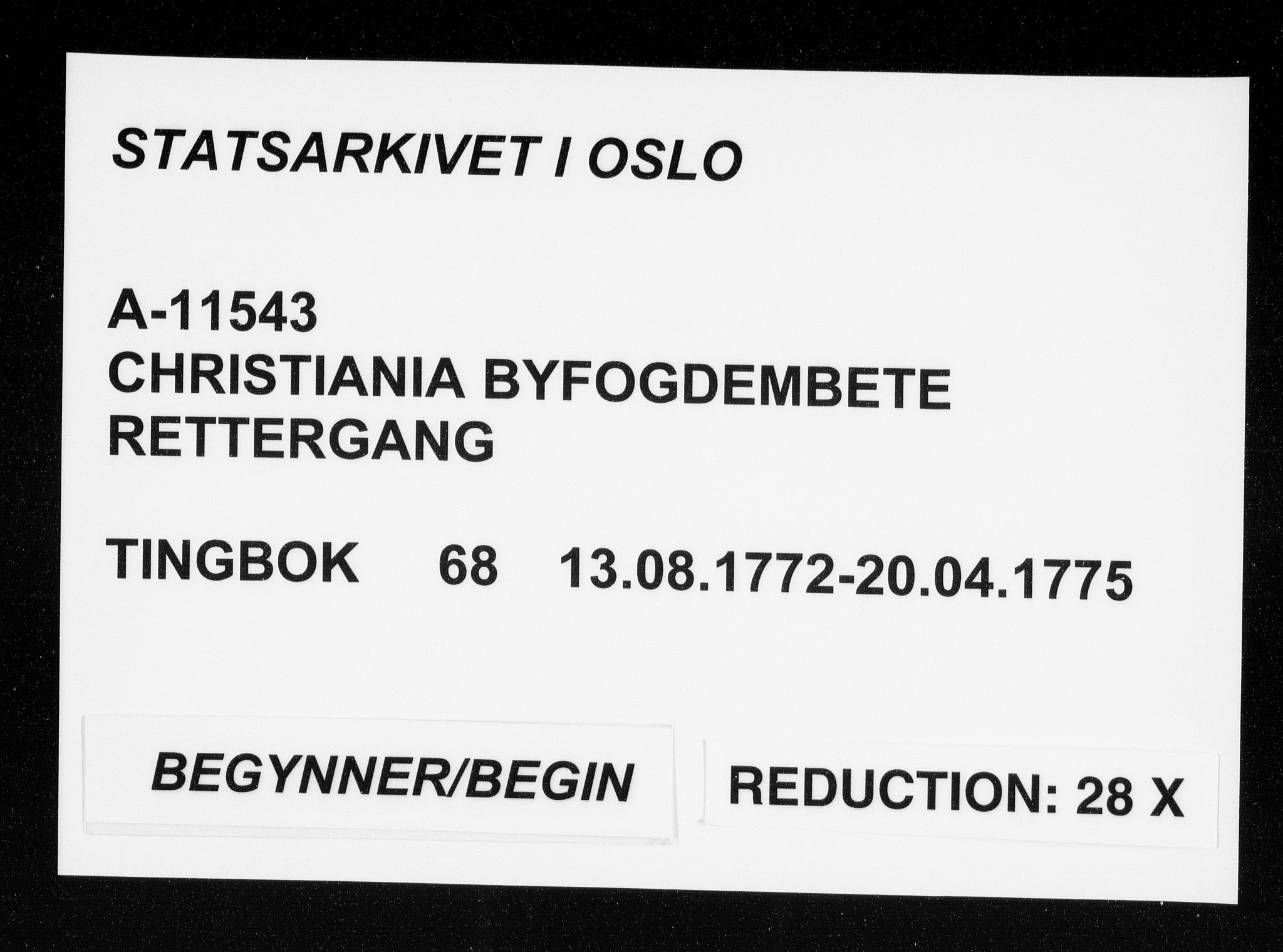 Christiania byfogd, SAO/A-11543/F/Fb/L0068: Tingbok, 1772-1775