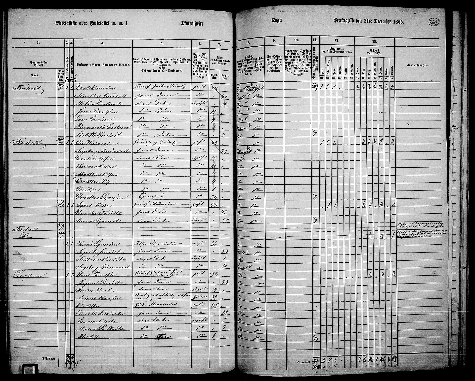 RA, 1865 census for Nes, 1865, p. 333