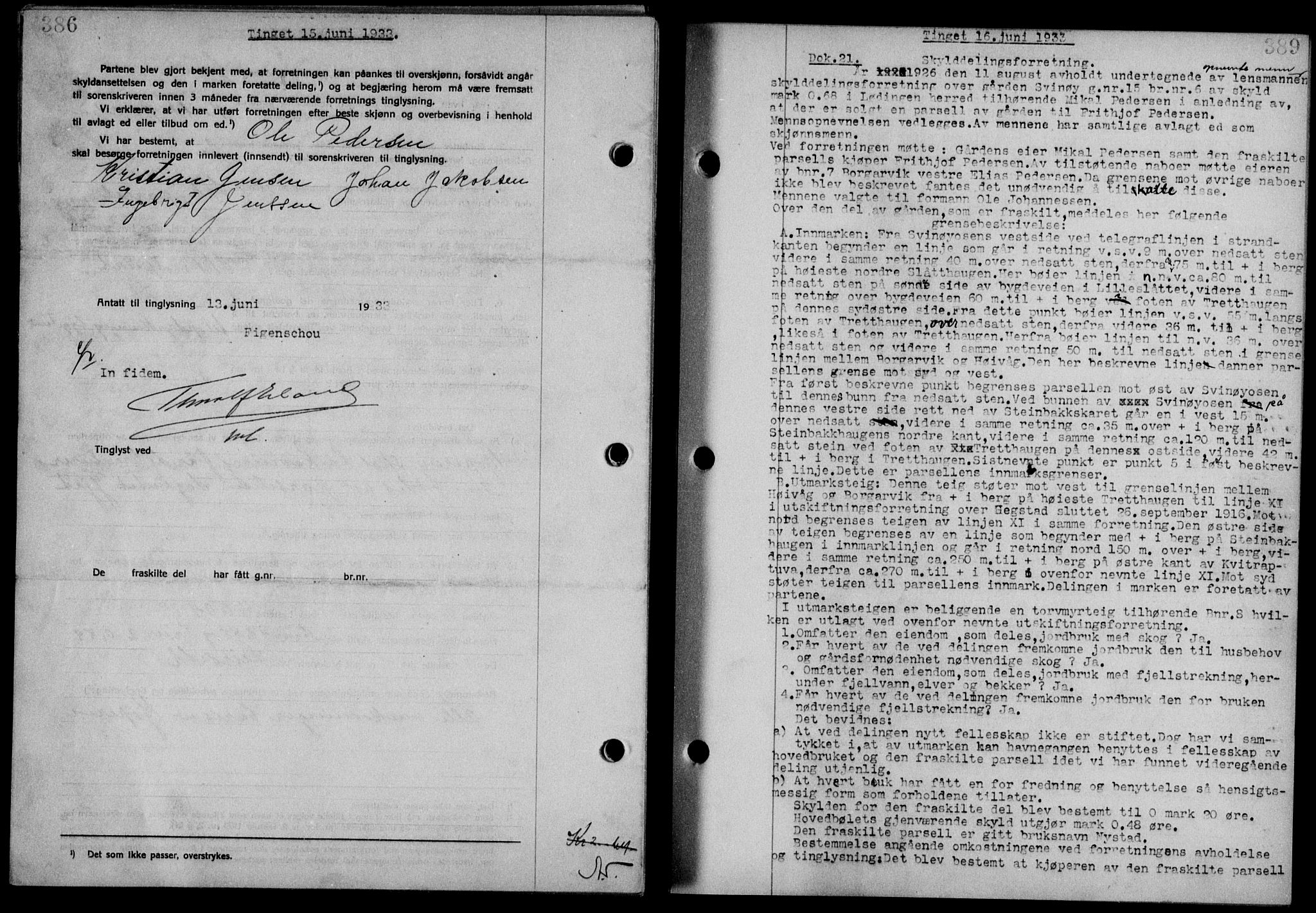 Steigen og Ofoten sorenskriveri, AV/SAT-A-0030/1/2/2C/L0022/0001: Mortgage book no. 25-II og 26-I, 1932-1933, Deed date: 15.06.1933