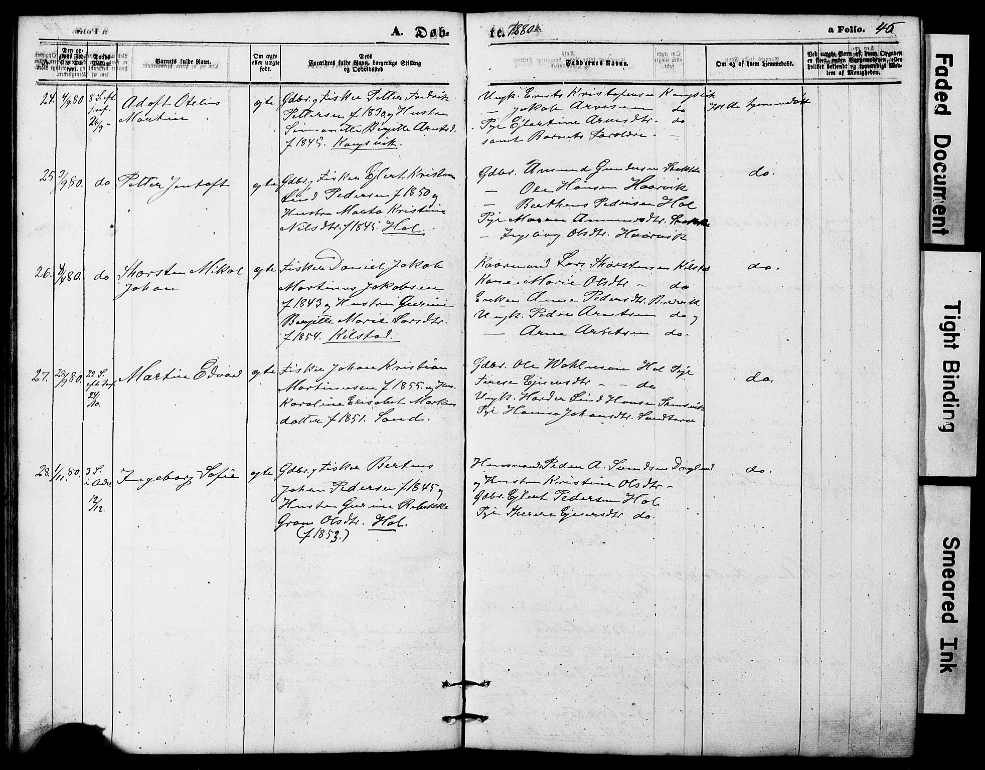 Ministerialprotokoller, klokkerbøker og fødselsregistre - Nordland, AV/SAT-A-1459/865/L0930: Parish register (copy) no. 865C02, 1866-1884, p. 45