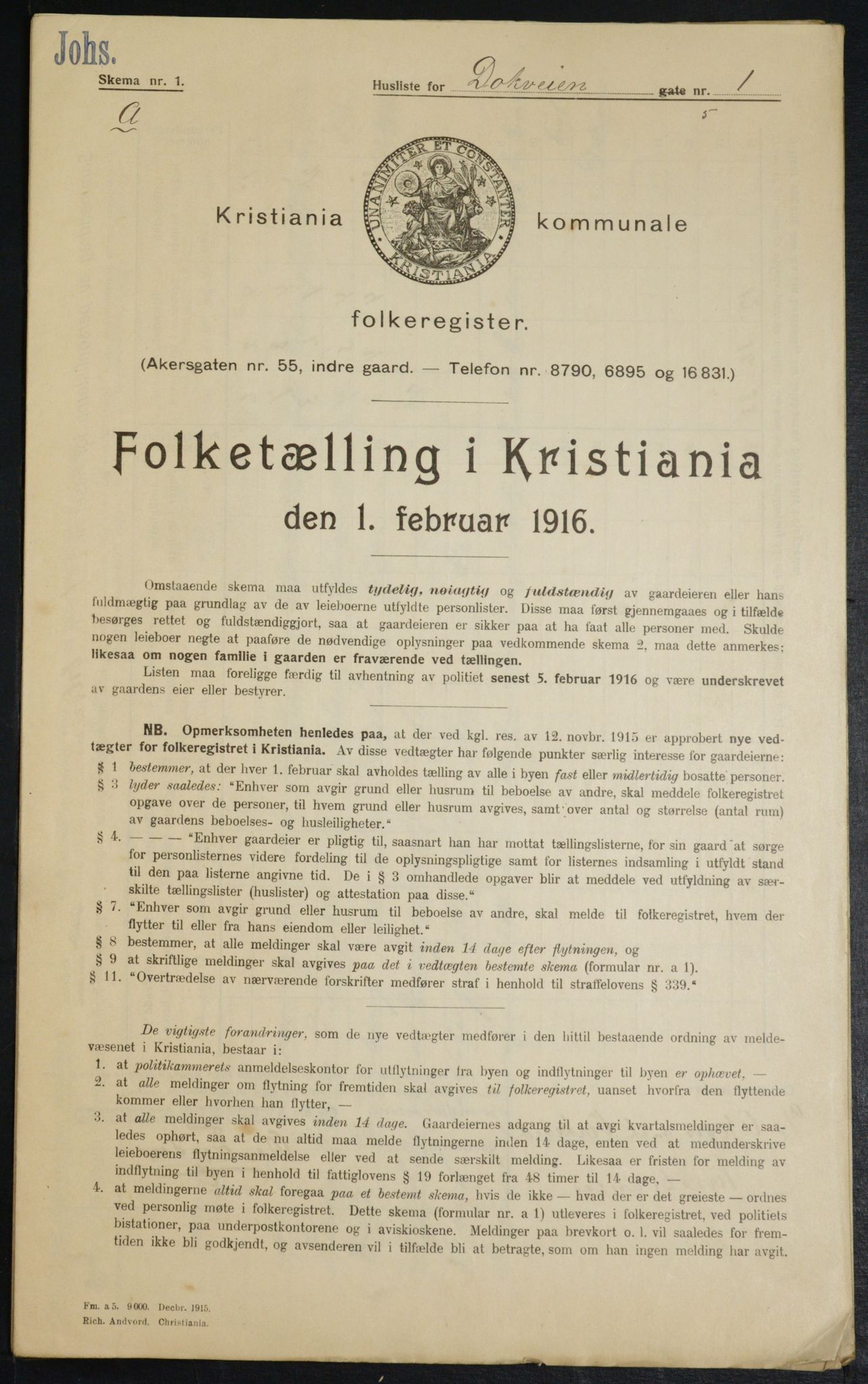 OBA, Municipal Census 1916 for Kristiania, 1916, p. 15884