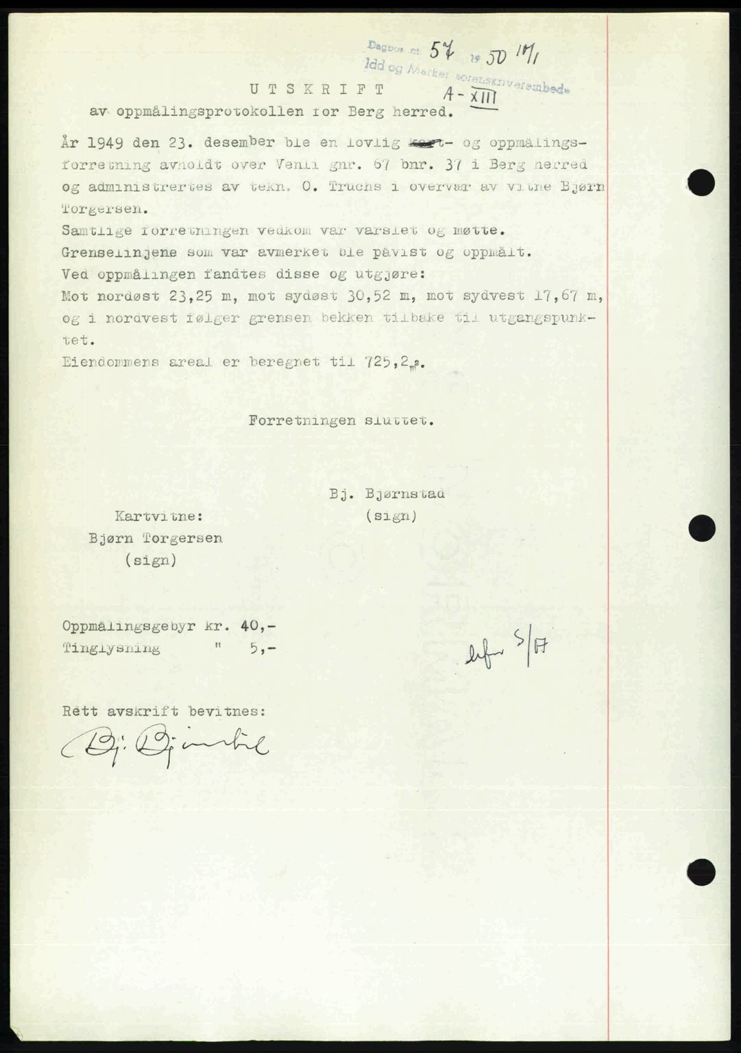 Idd og Marker sorenskriveri, AV/SAO-A-10283/G/Gb/Gbb/L0013: Mortgage book no. A13, 1949-1950, Diary no: : 57/1950