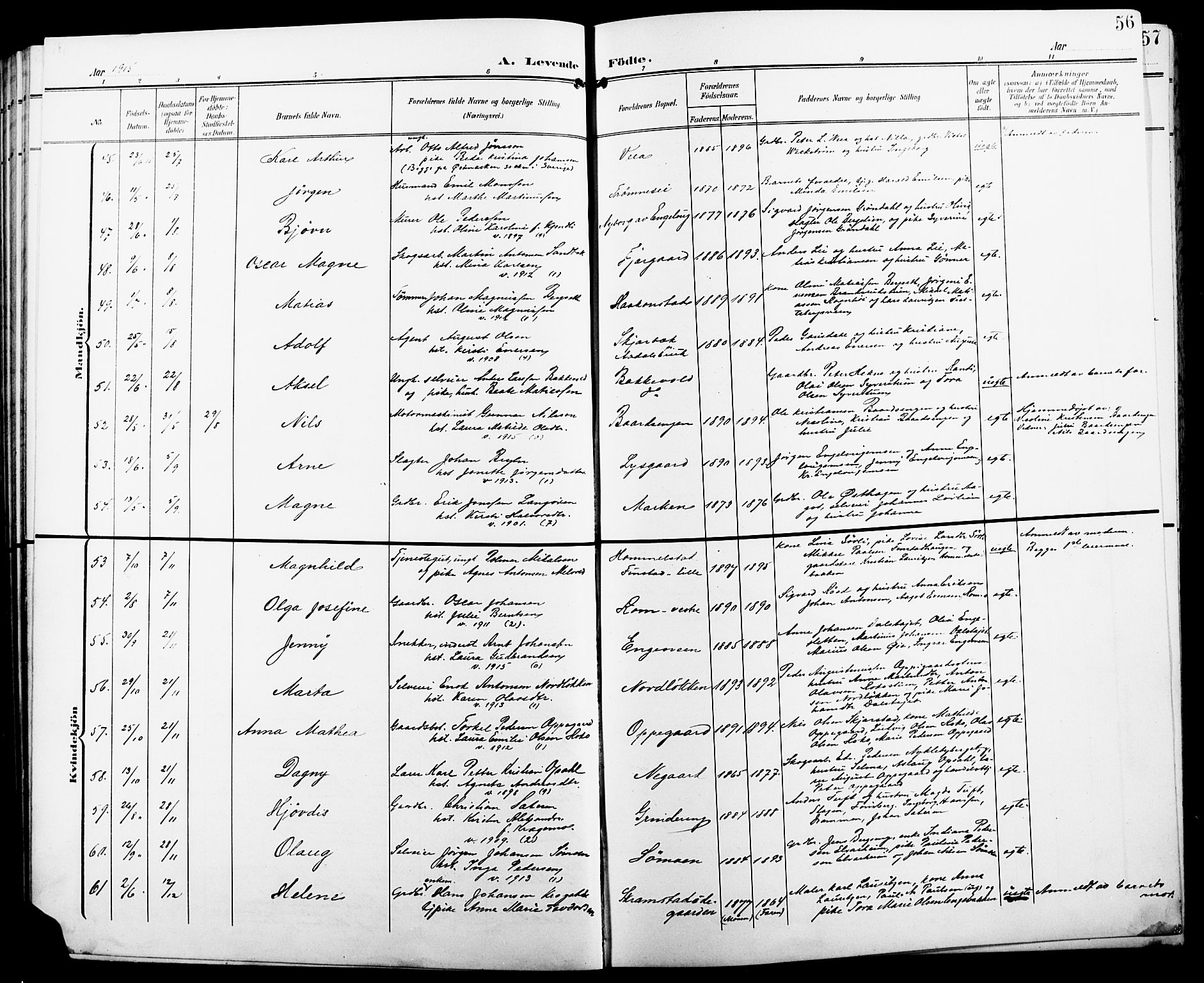 Løten prestekontor, AV/SAH-PREST-022/L/La/L0007: Parish register (copy) no. 7, 1910-1919, p. 56