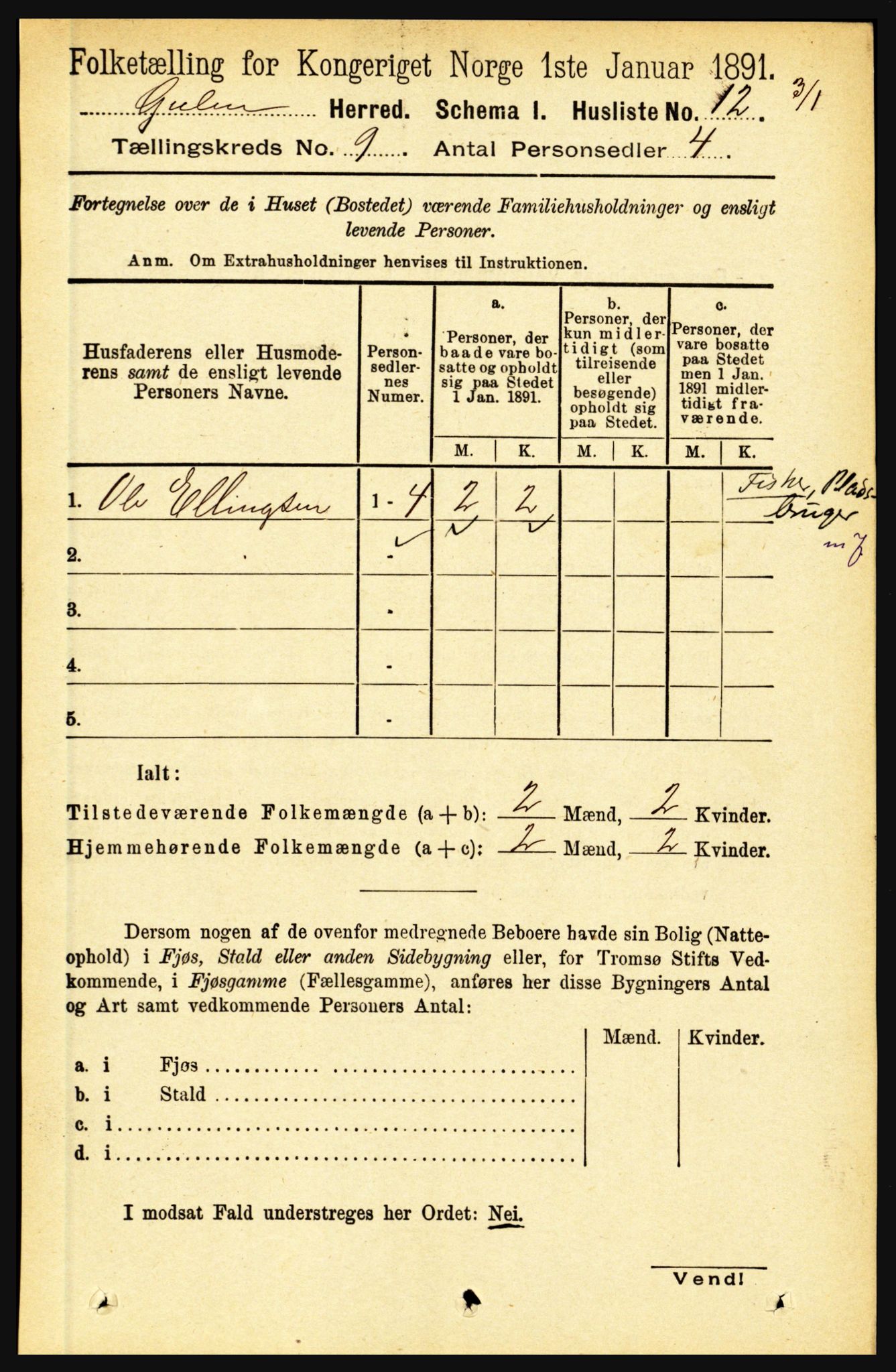 RA, 1891 census for 1411 Gulen, 1891, p. 2717