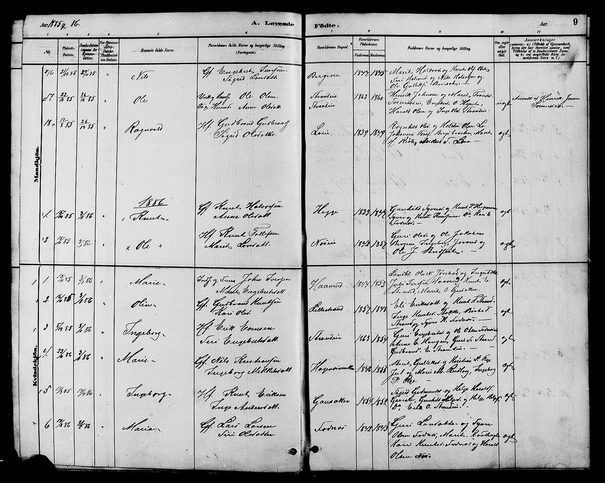 Nord-Aurdal prestekontor, SAH/PREST-132/H/Ha/Hab/L0007: Parish register (copy) no. 7, 1883-1910, p. 9