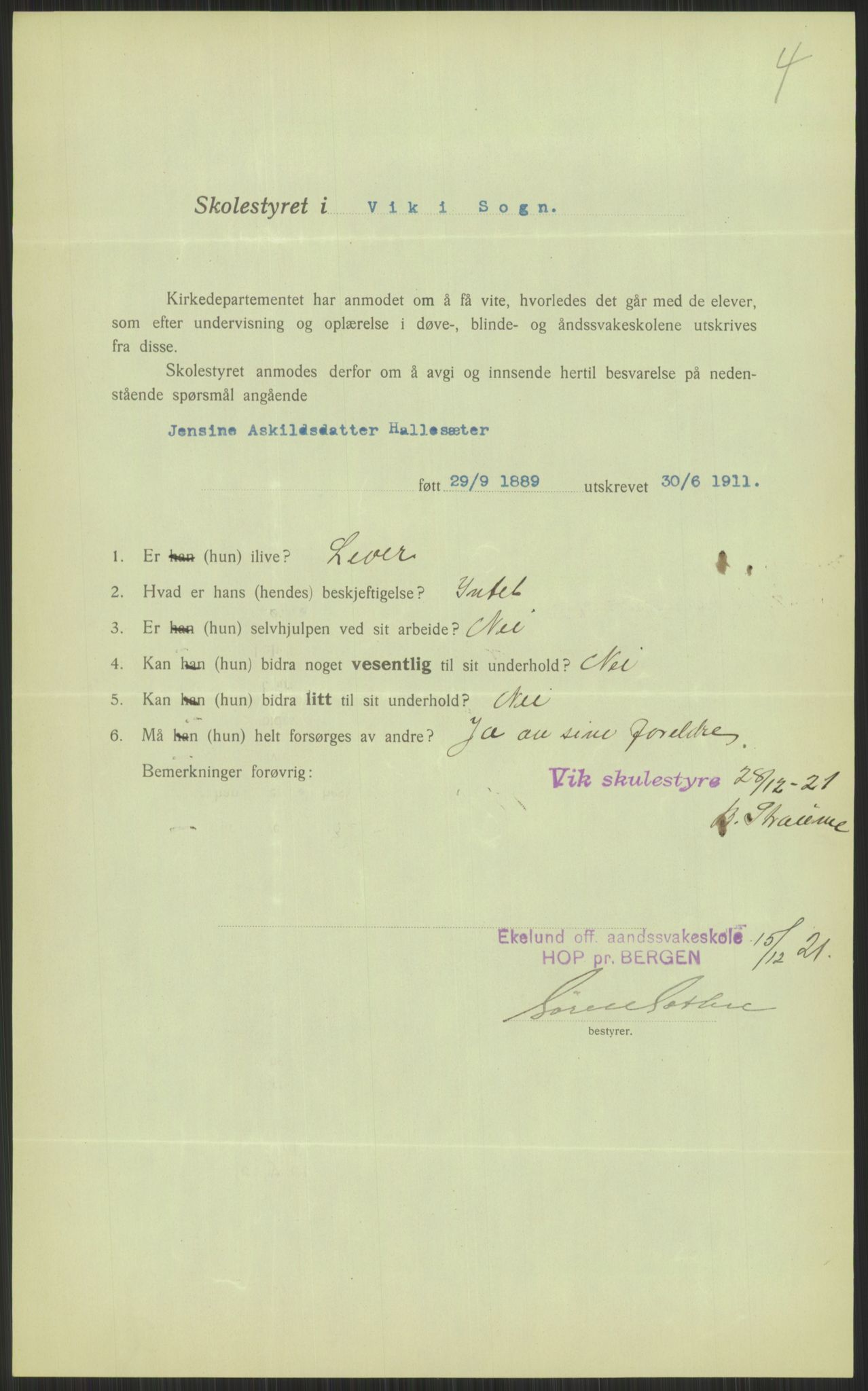 Kirke- og undervisningsdepartementet, 1. skolekontor D, AV/RA-S-1021/F/Fh/Fhl/L0044: Hvor blir det av elevene?, 1911-1921, p. 405