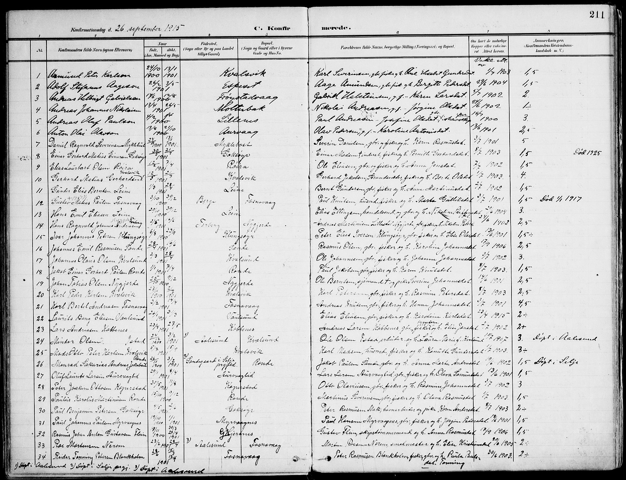 Ministerialprotokoller, klokkerbøker og fødselsregistre - Møre og Romsdal, SAT/A-1454/507/L0075: Parish register (official) no. 507A10, 1901-1920, p. 211