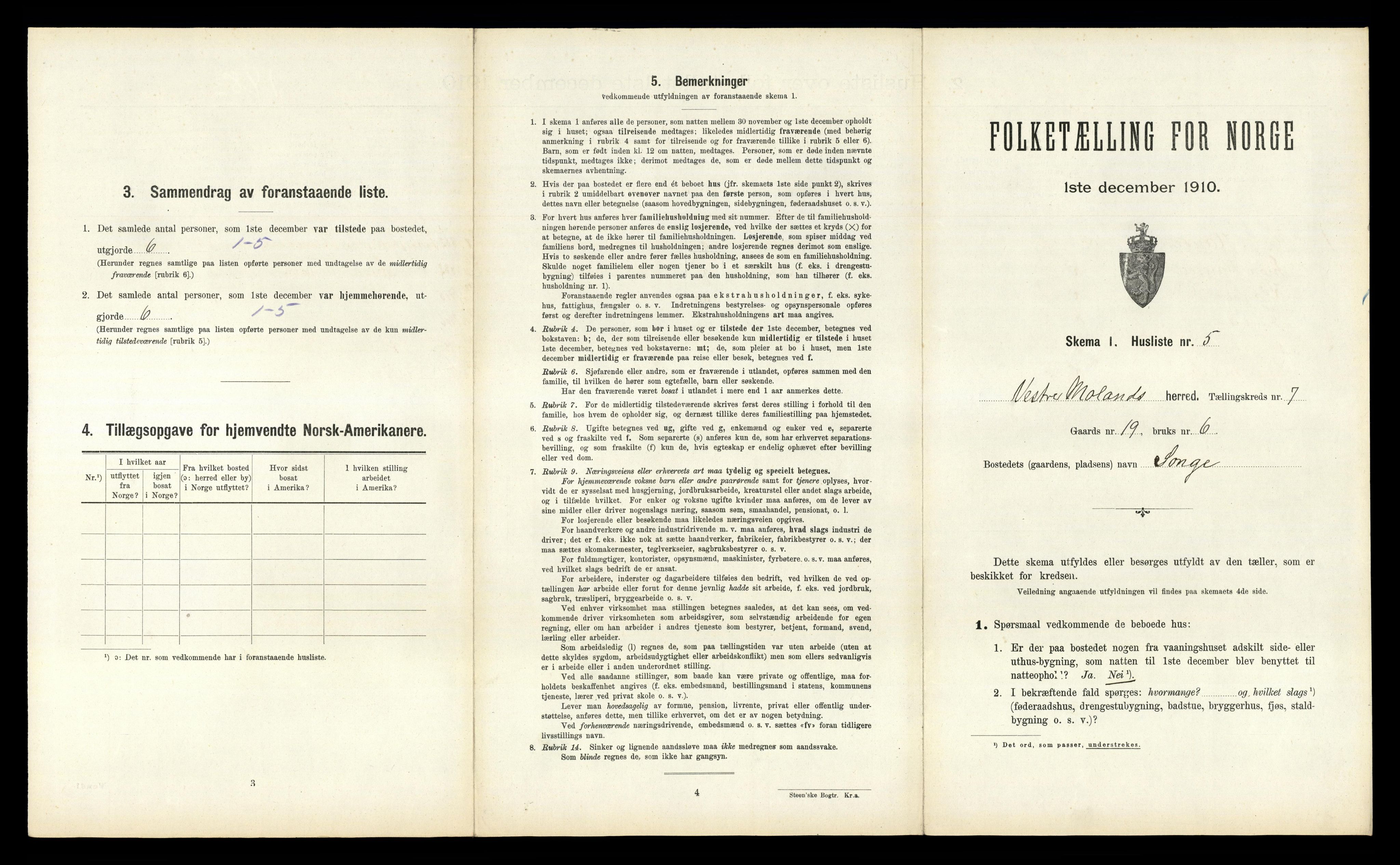 RA, 1910 census for Vestre Moland, 1910, p. 726