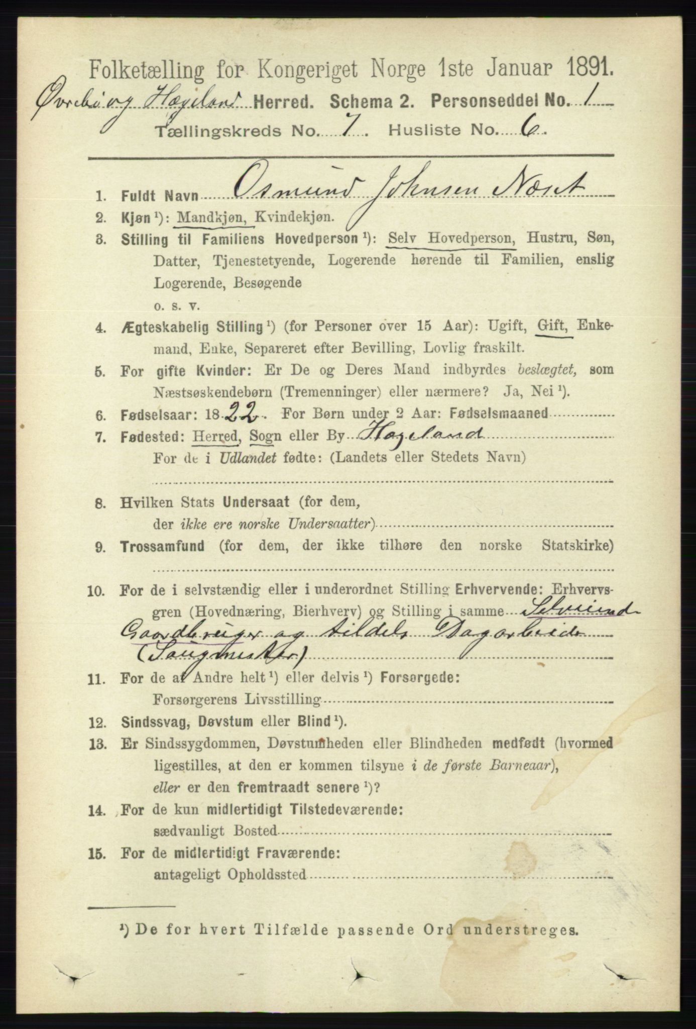 RA, 1891 census for 1016 Øvrebø og Hægeland, 1891, p. 1366