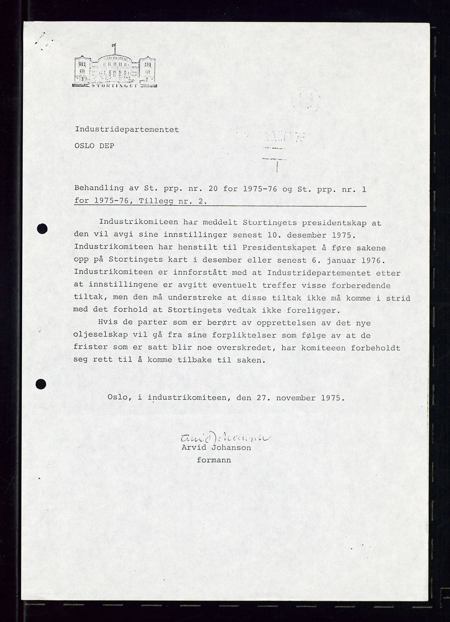 PA 1544 - Norsk Brændselolje A/S, AV/SAST-A-101965/1/A/Ab/L0008/0001: Styret, styremøter, bedriftsforsamling, generalforsamling  / Styret, 1975, p. 28