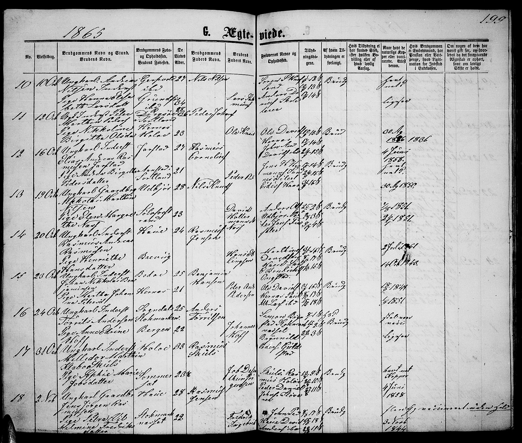 Ministerialprotokoller, klokkerbøker og fødselsregistre - Nordland, AV/SAT-A-1459/888/L1266: Parish register (copy) no. 888C04, 1864-1877, p. 199