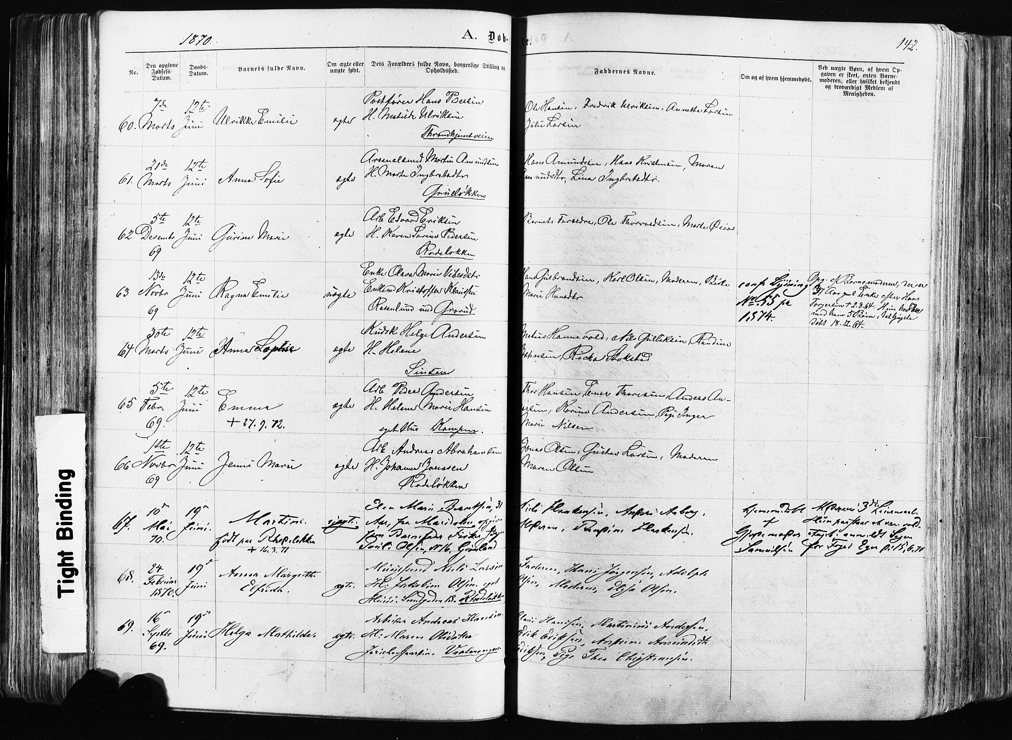 Østre Aker prestekontor Kirkebøker, AV/SAO-A-10840/F/Fa/L0003: Parish register (official) no. I 3, 1869-1875, p. 142