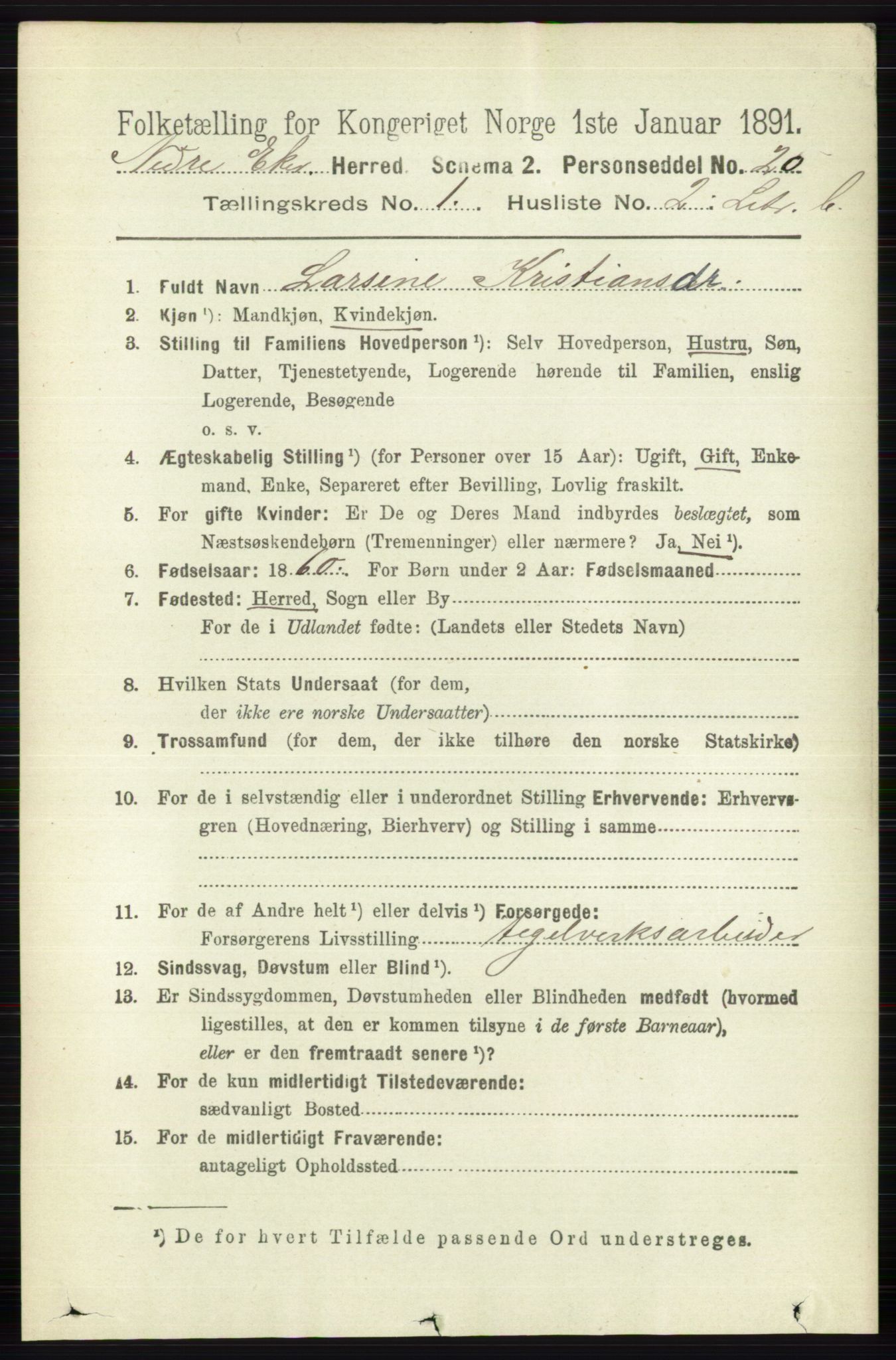 RA, 1891 census for 0625 Nedre Eiker, 1891, p. 430