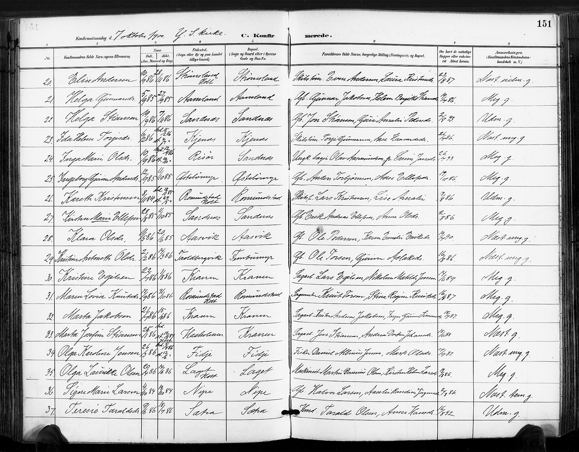 Søndeled sokneprestkontor, AV/SAK-1111-0038/F/Fa/L0006: Parish register (official) no. A 6, 1900-1922, p. 151