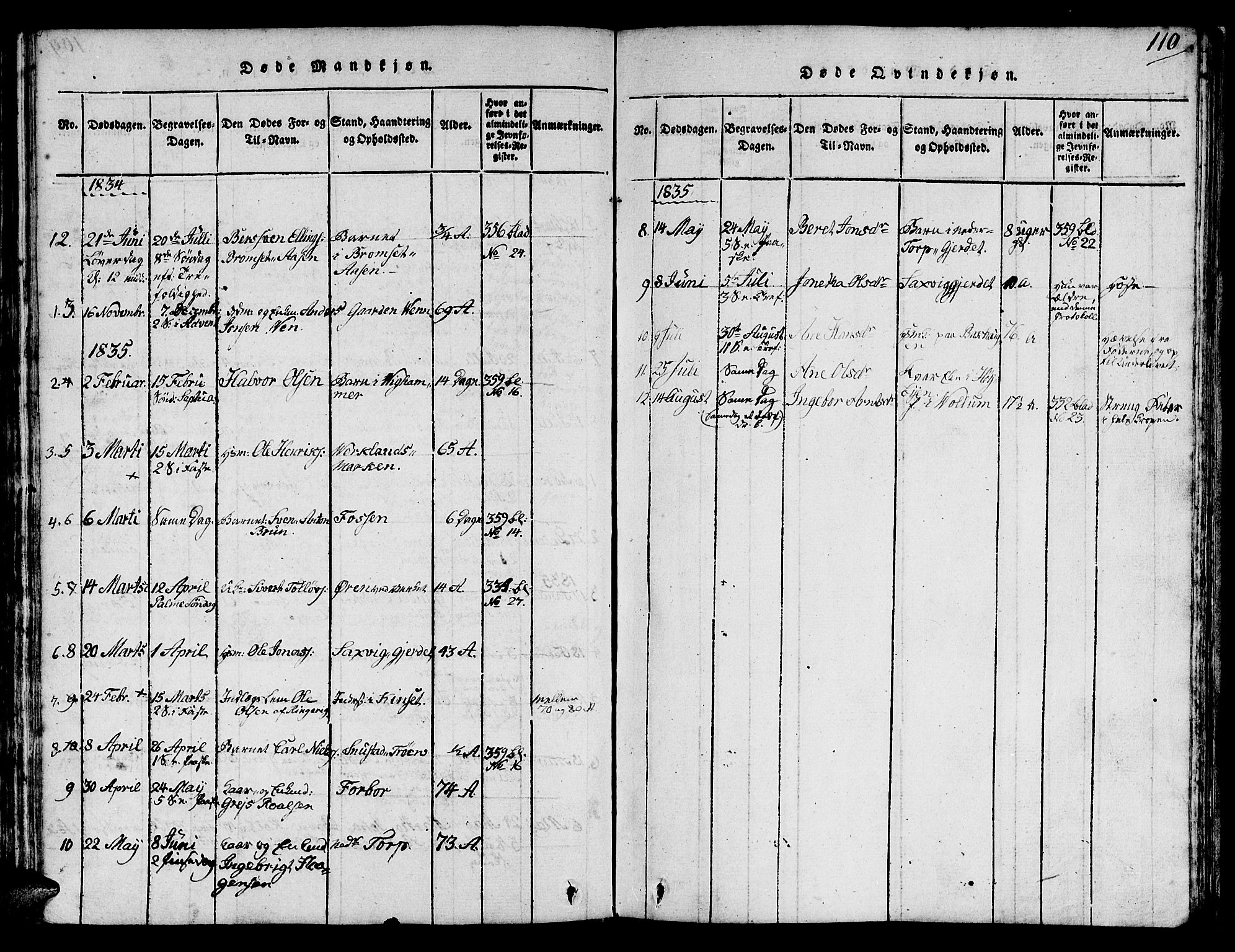 Ministerialprotokoller, klokkerbøker og fødselsregistre - Sør-Trøndelag, SAT/A-1456/616/L0420: Parish register (copy) no. 616C03, 1817-1835, p. 110
