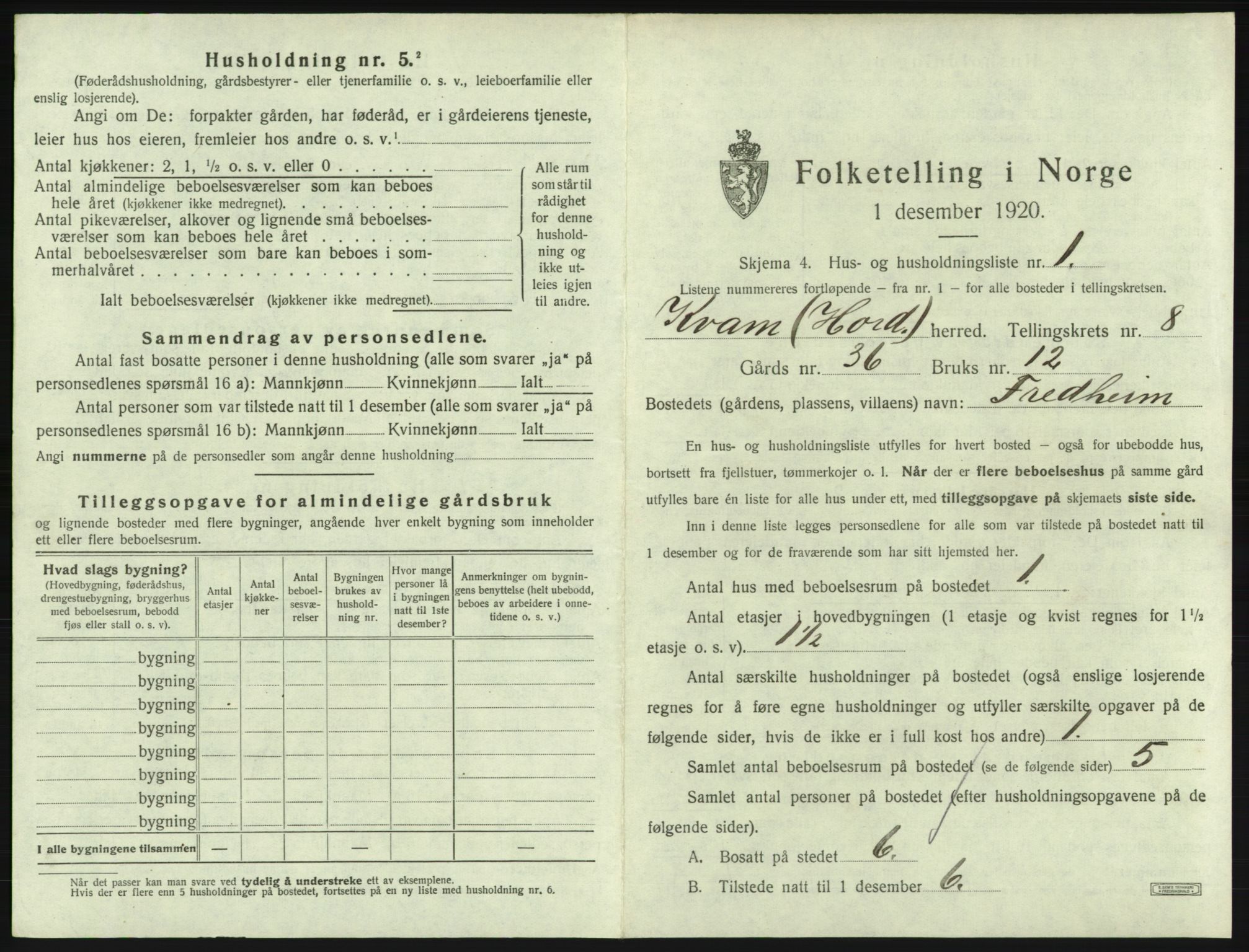 SAB, 1920 census for Kvam, 1920, p. 641