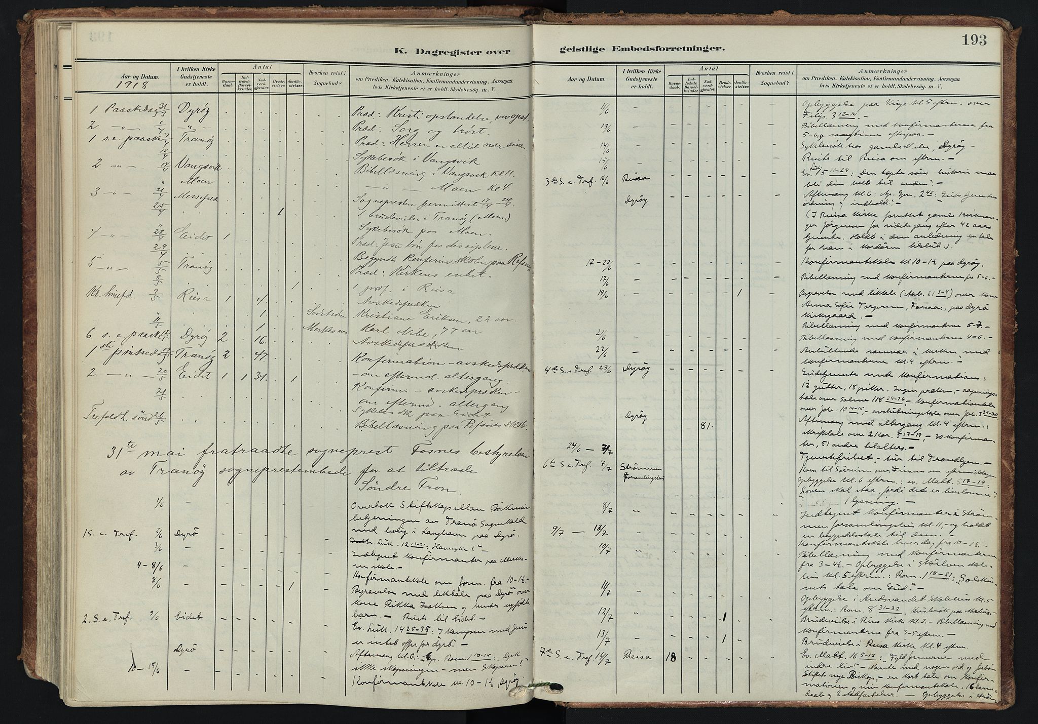 Tranøy sokneprestkontor, AV/SATØ-S-1313/I/Ia/Iaa/L0014kirke: Parish register (official) no. 14, 1905-1919, p. 193