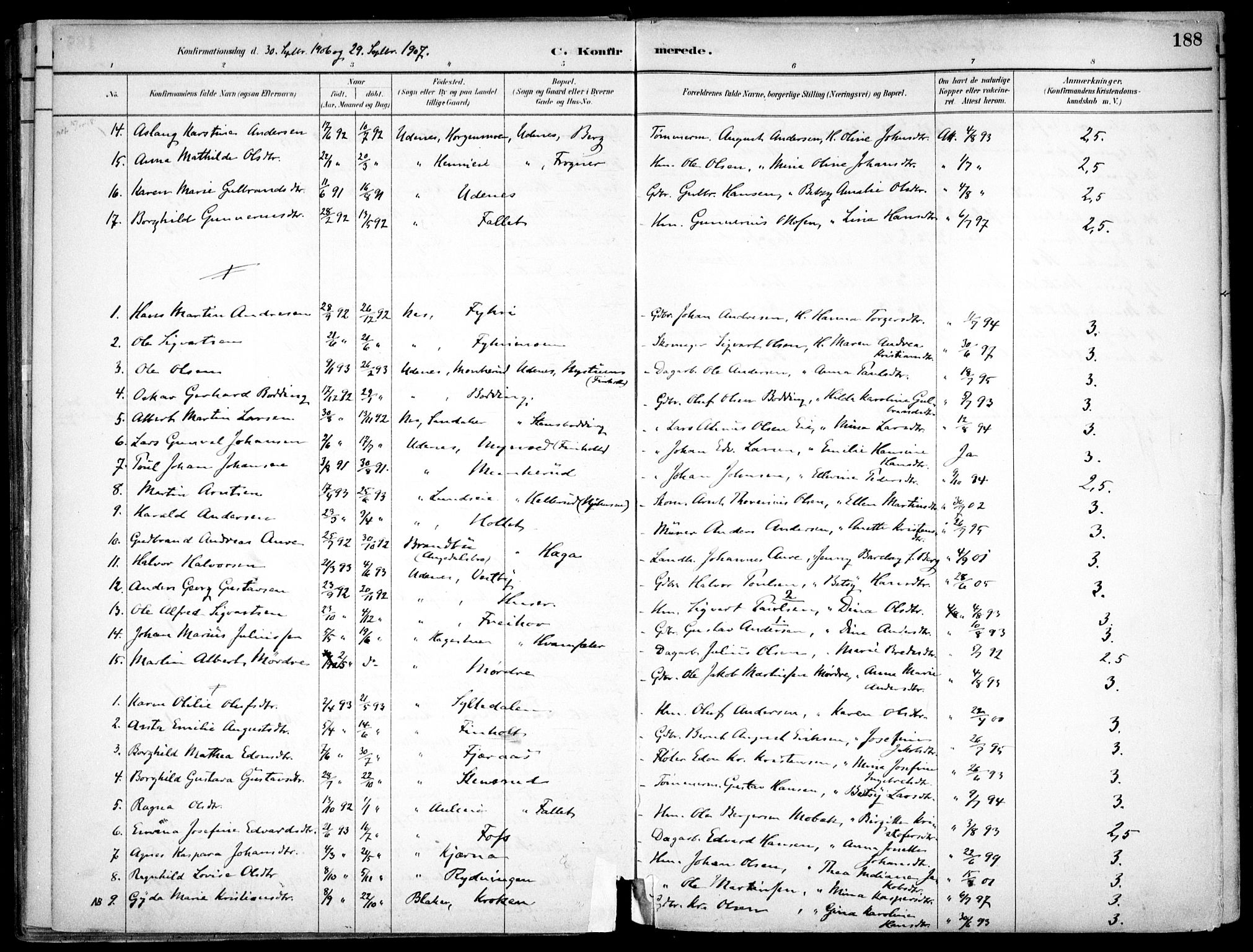 Nes prestekontor Kirkebøker, SAO/A-10410/F/Fc/L0002: Parish register (official) no. IIi 2, 1882-1916, p. 188