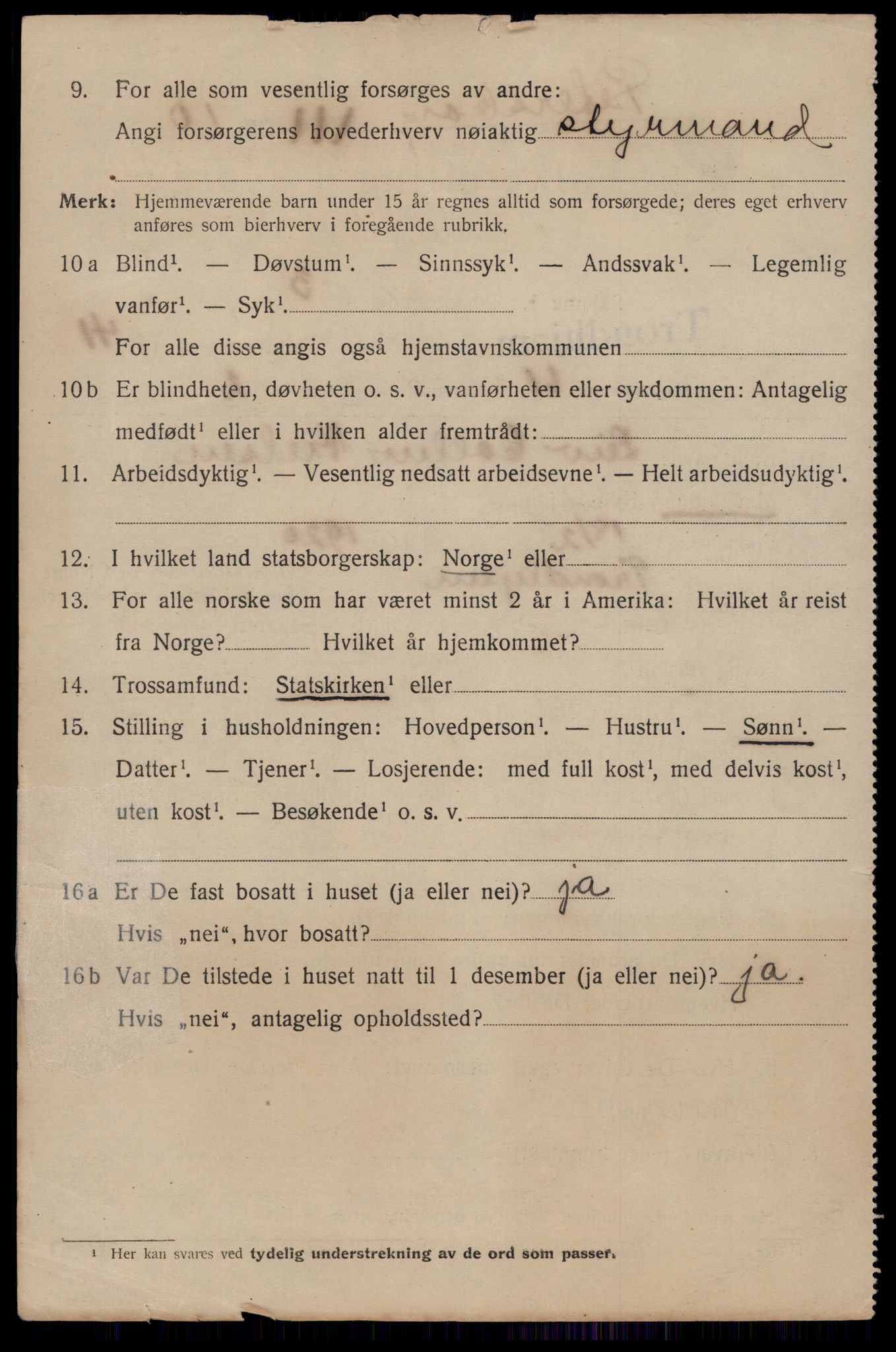SAT, 1920 census for Trondheim, 1920, p. 92071