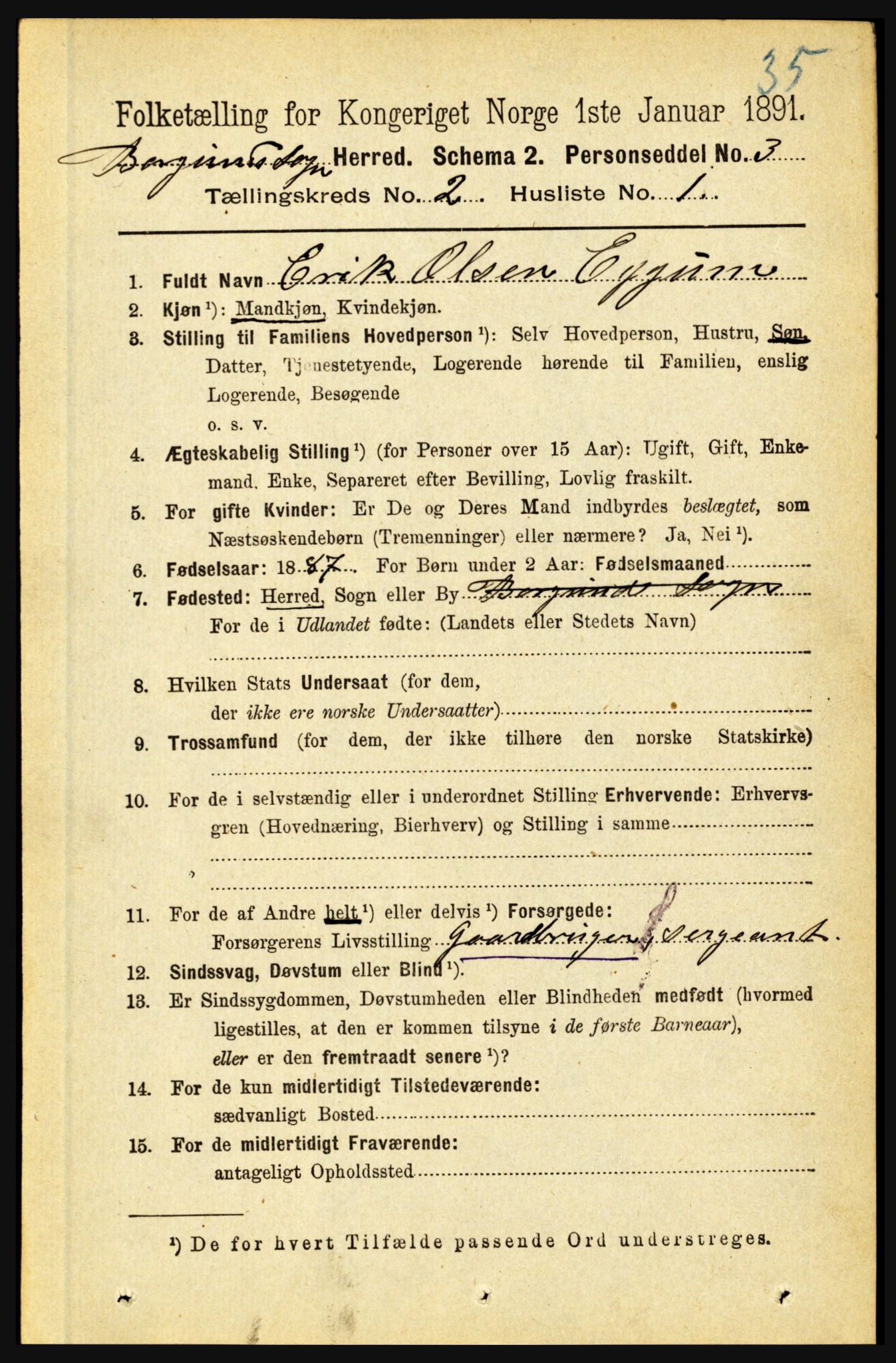 RA, 1891 census for 1423 Borgund, 1891, p. 307