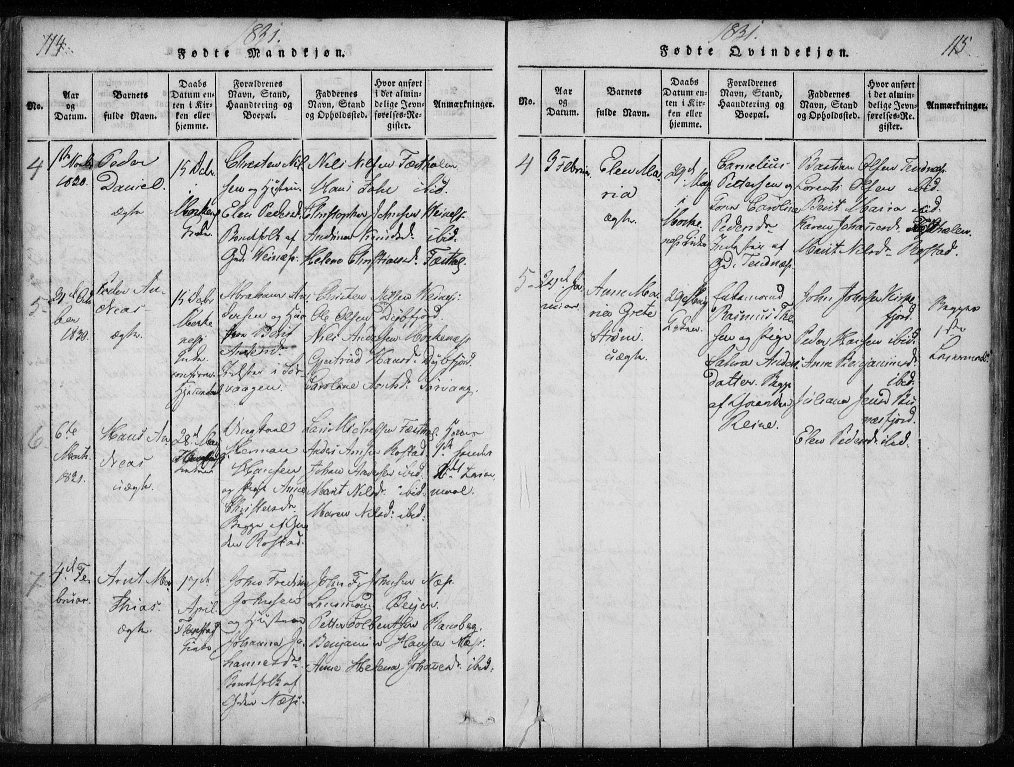 Ministerialprotokoller, klokkerbøker og fødselsregistre - Nordland, AV/SAT-A-1459/885/L1201: Parish register (official) no. 885A02, 1820-1837, p. 114-115