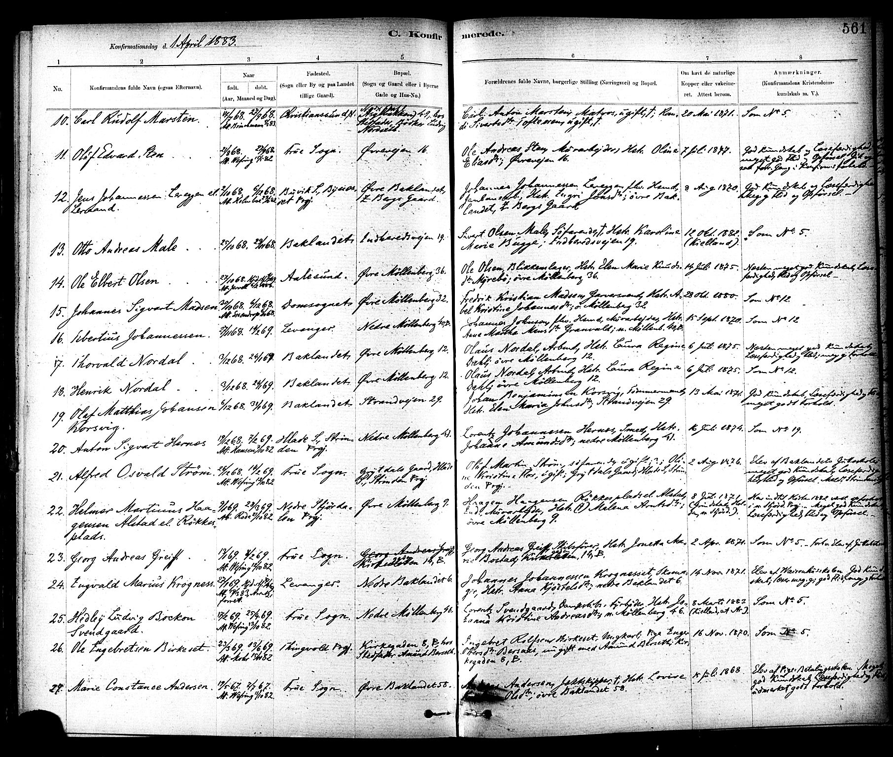 Ministerialprotokoller, klokkerbøker og fødselsregistre - Sør-Trøndelag, SAT/A-1456/604/L0188: Parish register (official) no. 604A09, 1878-1892, p. 561