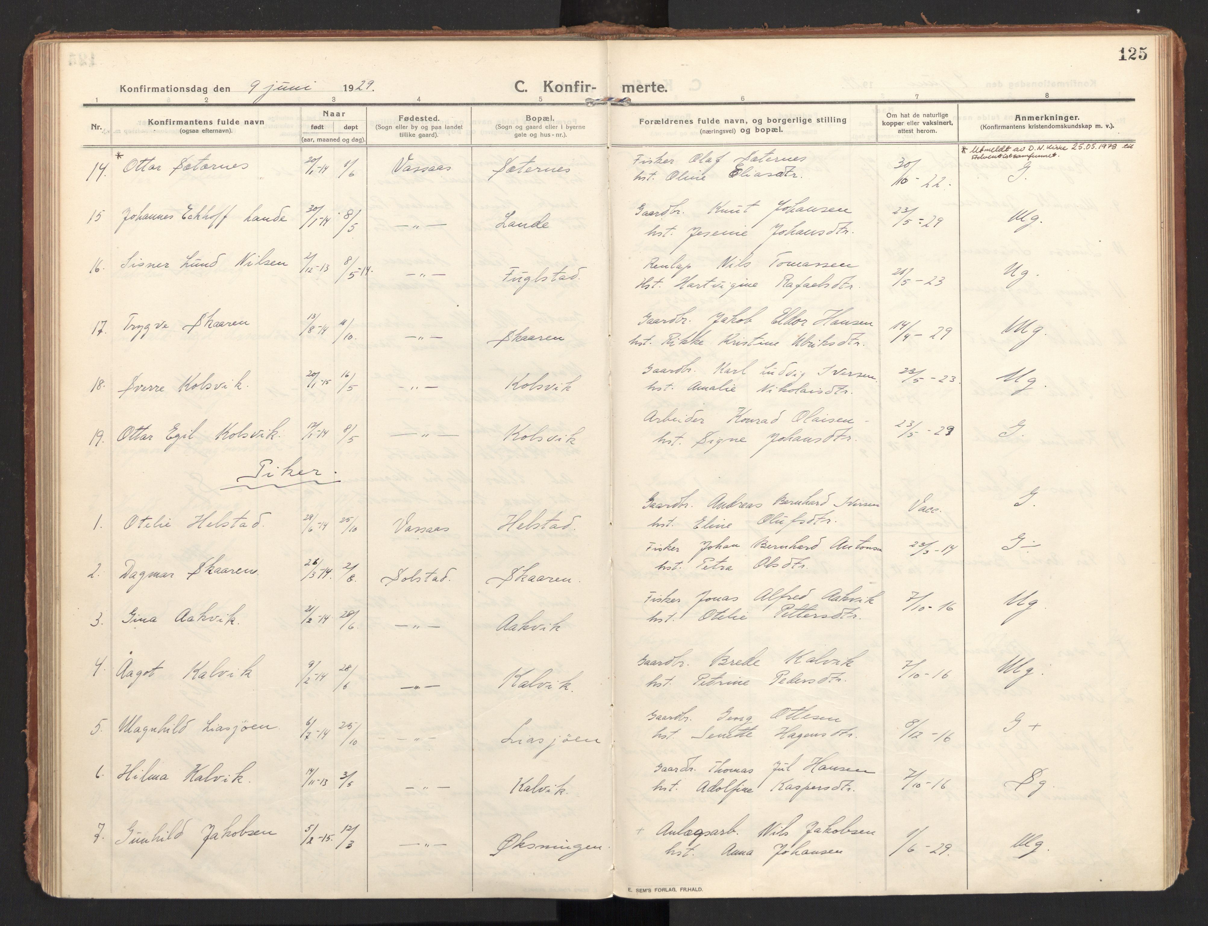 Ministerialprotokoller, klokkerbøker og fødselsregistre - Nordland, AV/SAT-A-1459/810/L0156: Parish register (official) no. 810A15, 1915-1930, p. 125