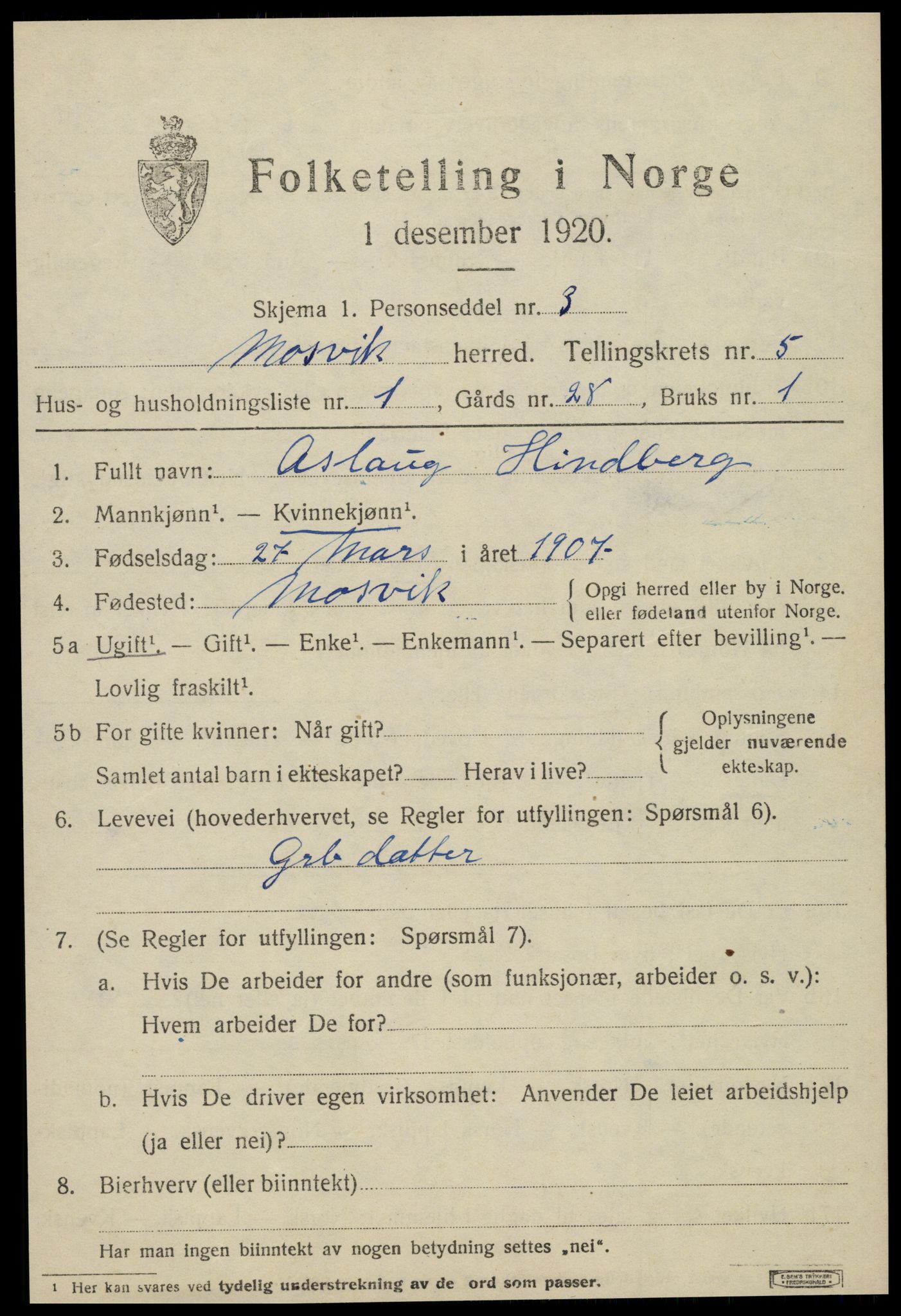 SAT, 1920 census for Mosvik, 1920, p. 1522