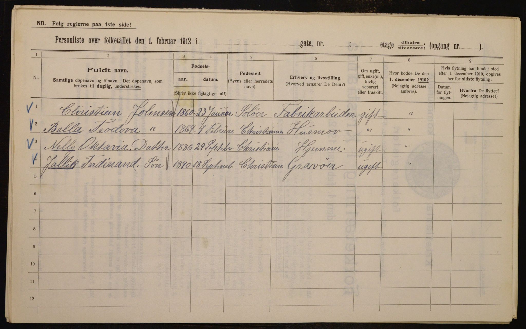 OBA, Municipal Census 1912 for Kristiania, 1912, p. 58177