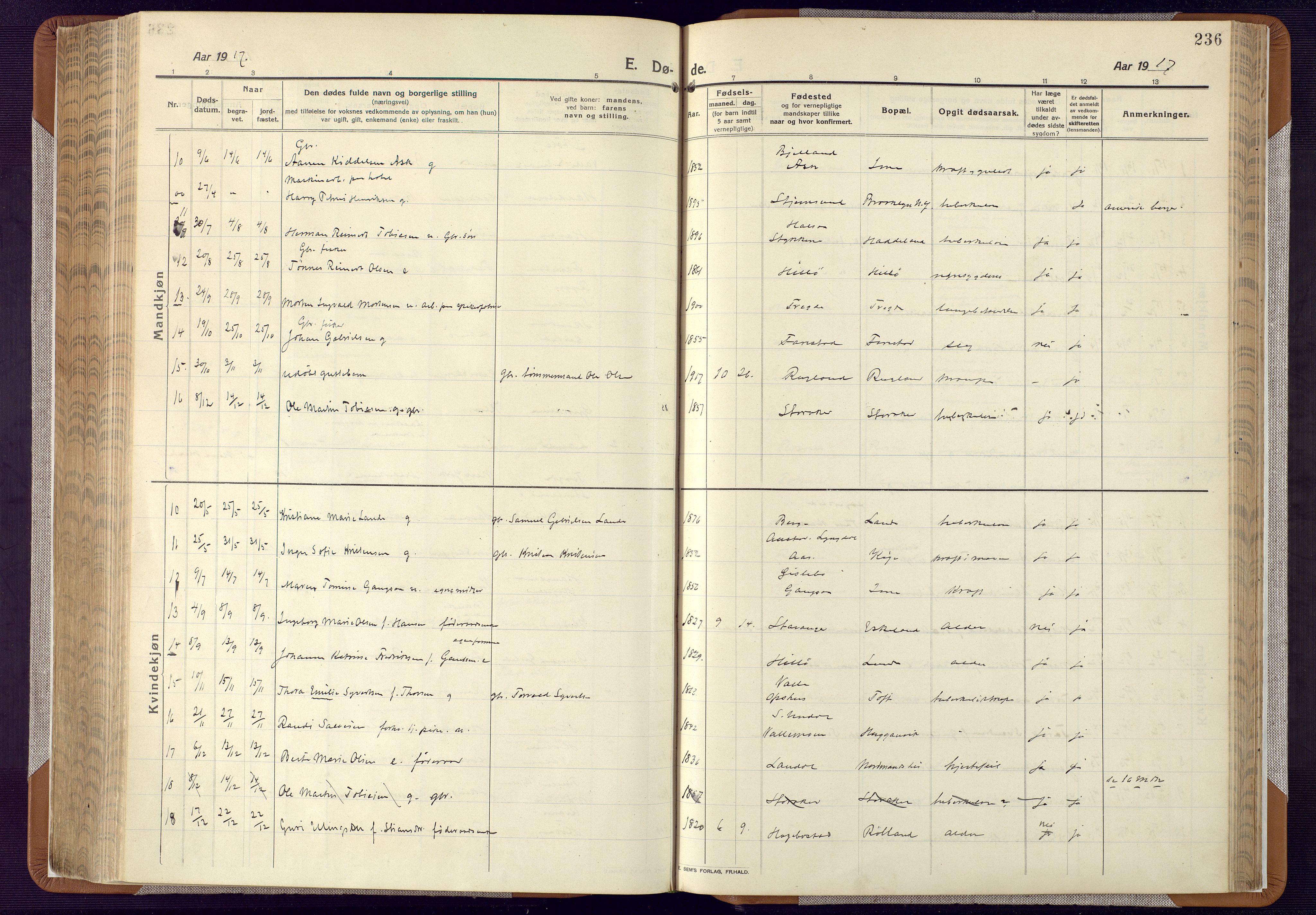 Mandal sokneprestkontor, AV/SAK-1111-0030/F/Fa/Faa/L0022: Parish register (official) no. A 22, 1913-1925, p. 236