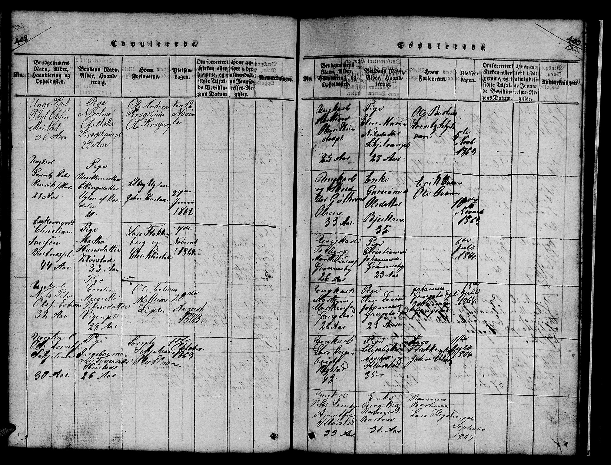 Ministerialprotokoller, klokkerbøker og fødselsregistre - Nord-Trøndelag, SAT/A-1458/732/L0317: Parish register (copy) no. 732C01, 1816-1881, p. 408-409