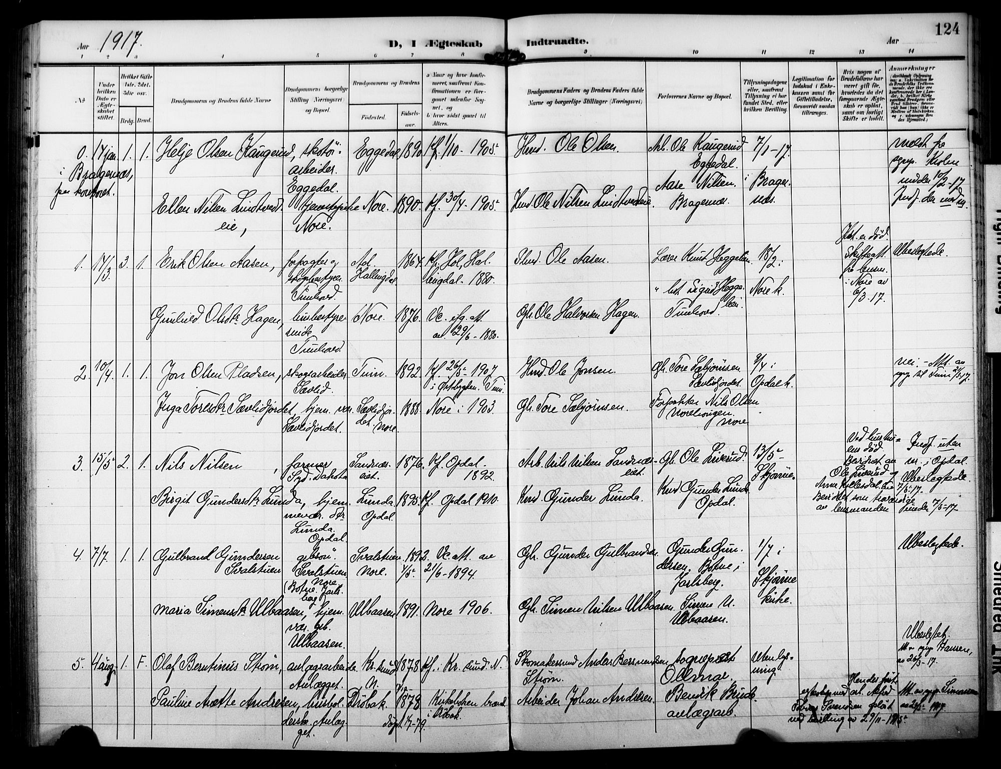 Nore kirkebøker, AV/SAKO-A-238/F/Fb/L0003: Parish register (official) no. II 3, 1906-1926, p. 124