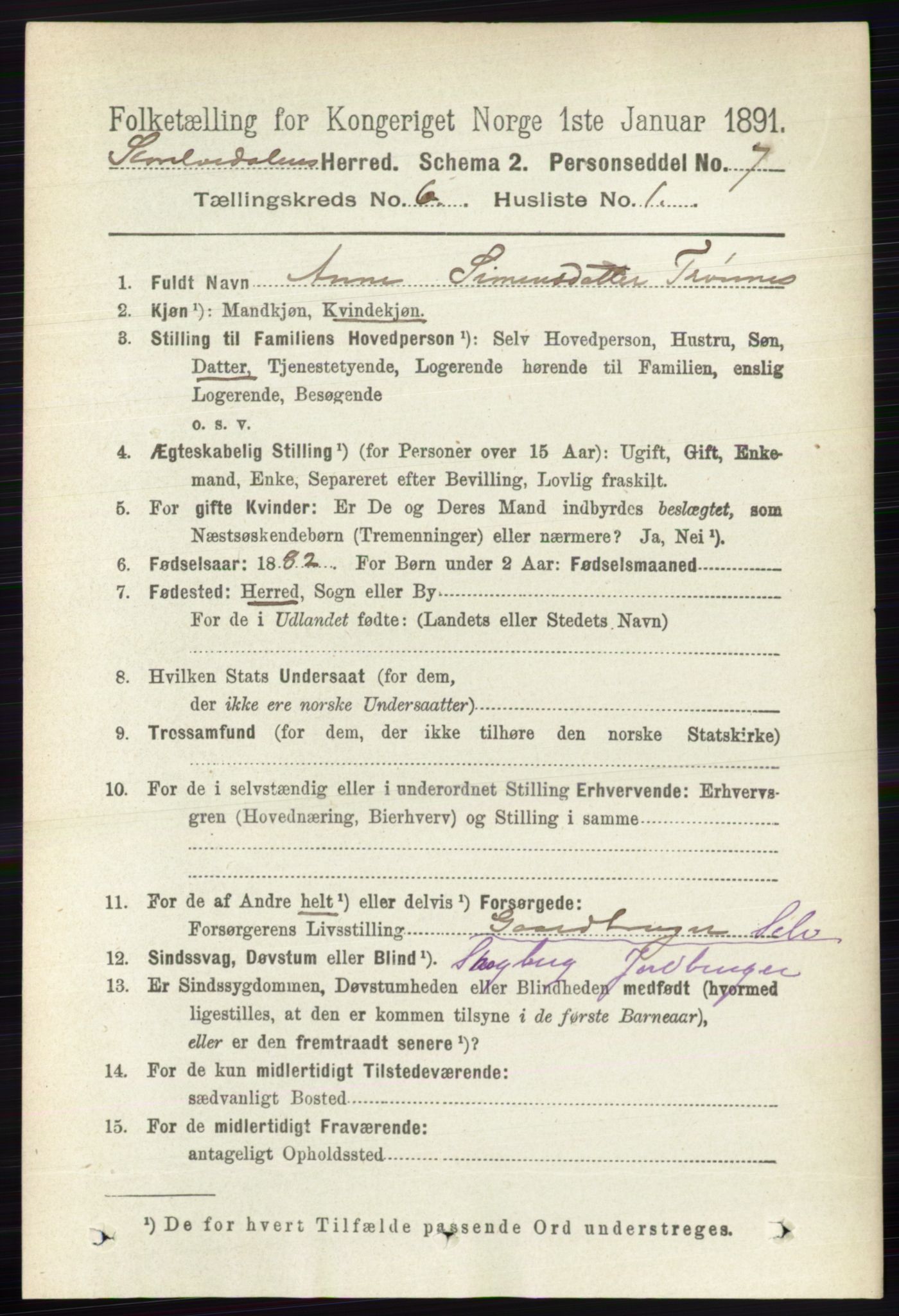 RA, 1891 census for 0430 Stor-Elvdal, 1891, p. 2107