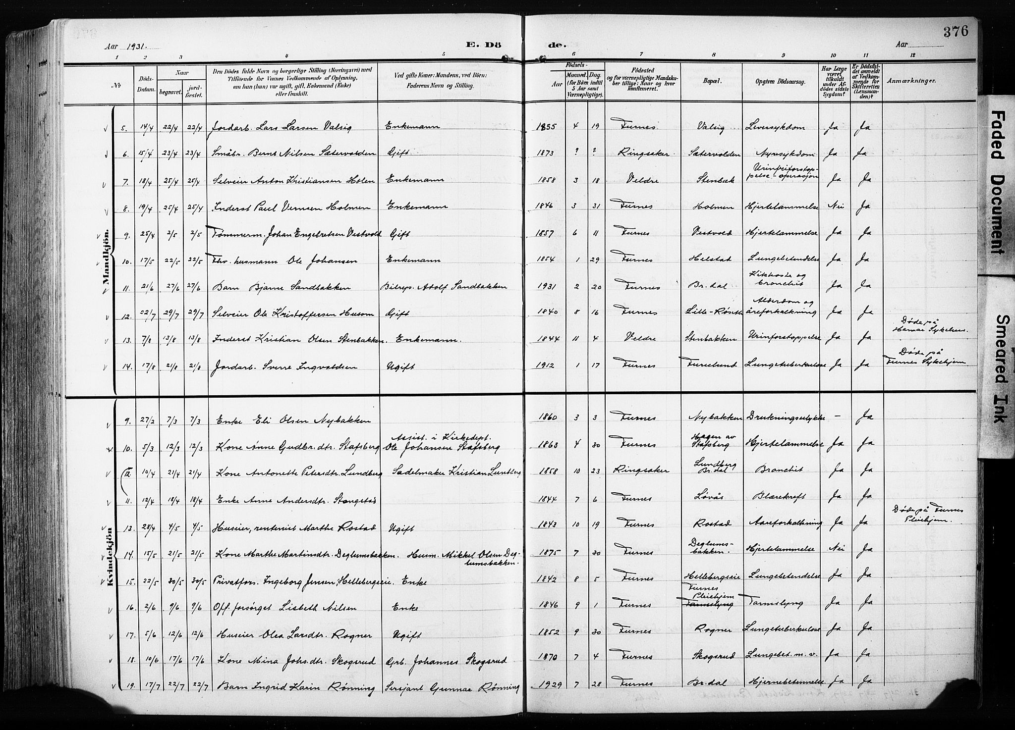 Furnes prestekontor, AV/SAH-PREST-012/L/La/L0001: Parish register (copy) no. 1, 1904-1933, p. 376