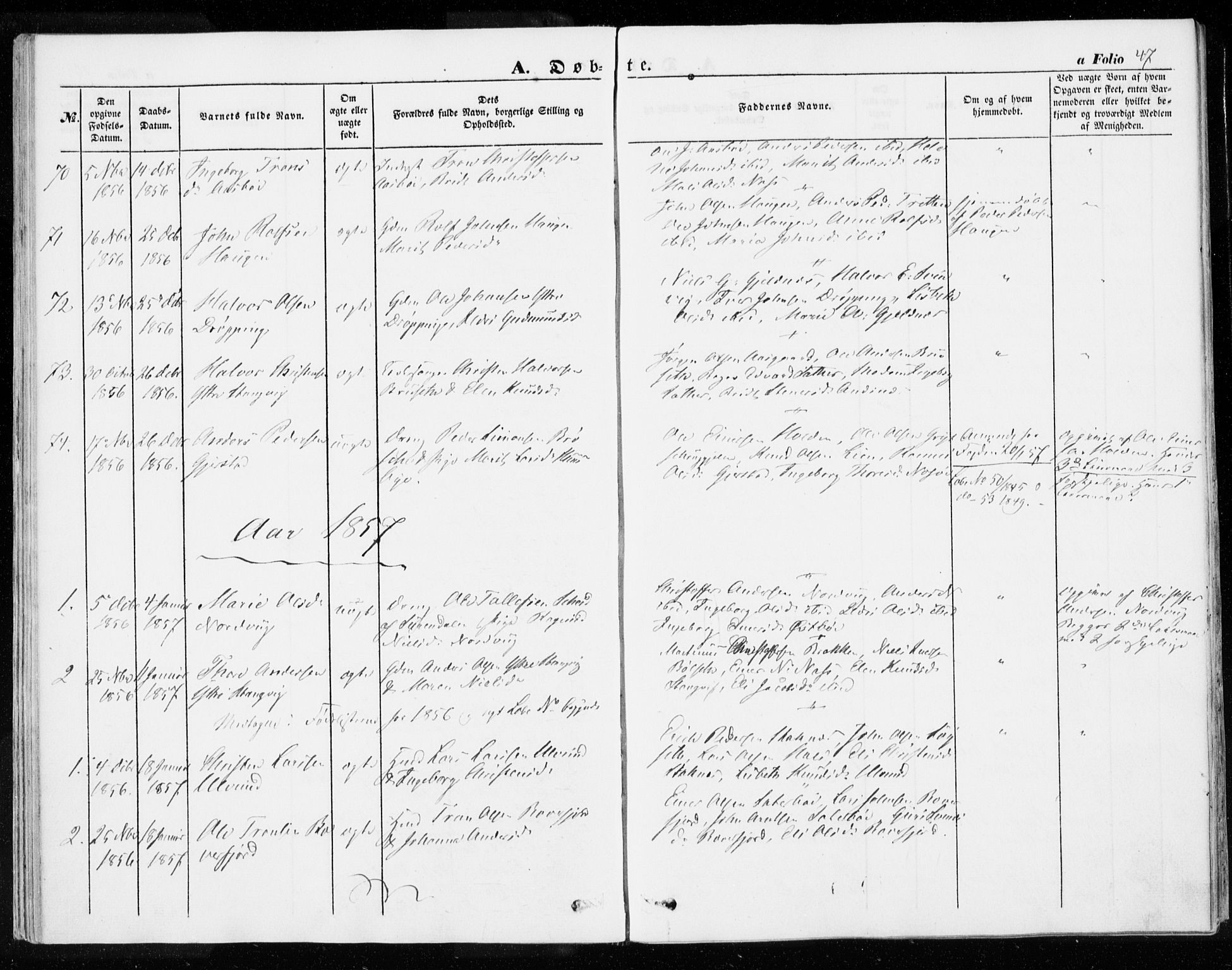 Ministerialprotokoller, klokkerbøker og fødselsregistre - Møre og Romsdal, SAT/A-1454/592/L1026: Parish register (official) no. 592A04, 1849-1867, p. 47