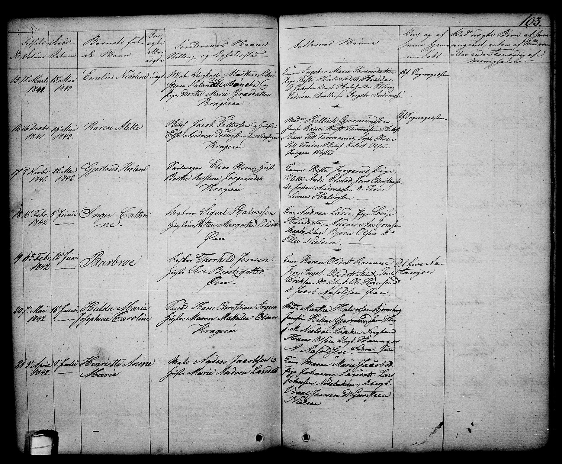 Kragerø kirkebøker, AV/SAKO-A-278/G/Ga/L0003: Parish register (copy) no. 3, 1832-1852, p. 103