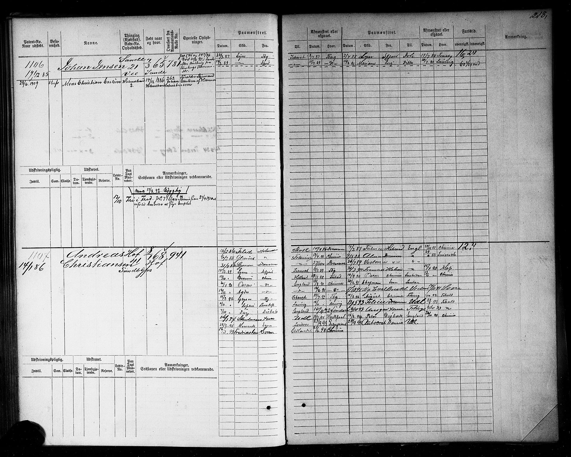 Holmestrand innrulleringskontor, AV/SAKO-A-1151/F/Fc/L0004: Hovedrulle, 1872-1913, p. 257