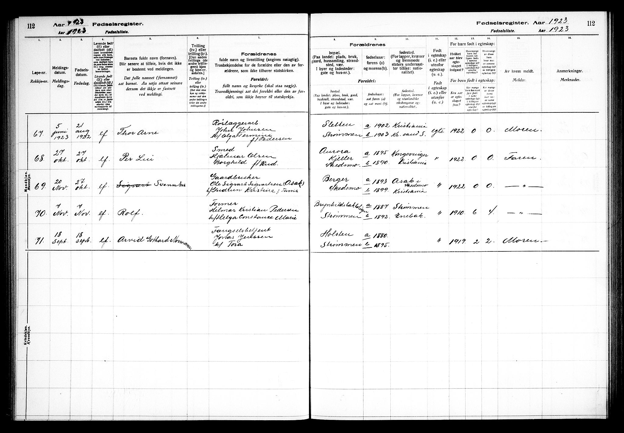 Skedsmo prestekontor Kirkebøker, AV/SAO-A-10033a/J/Ja/L0001: Birth register no. I 1, 1916-1931, p. 112