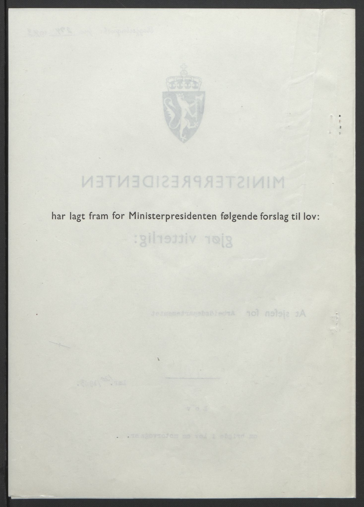 NS-administrasjonen 1940-1945 (Statsrådsekretariatet, de kommisariske statsråder mm), RA/S-4279/D/Db/L0099: Lover, 1943, p. 559