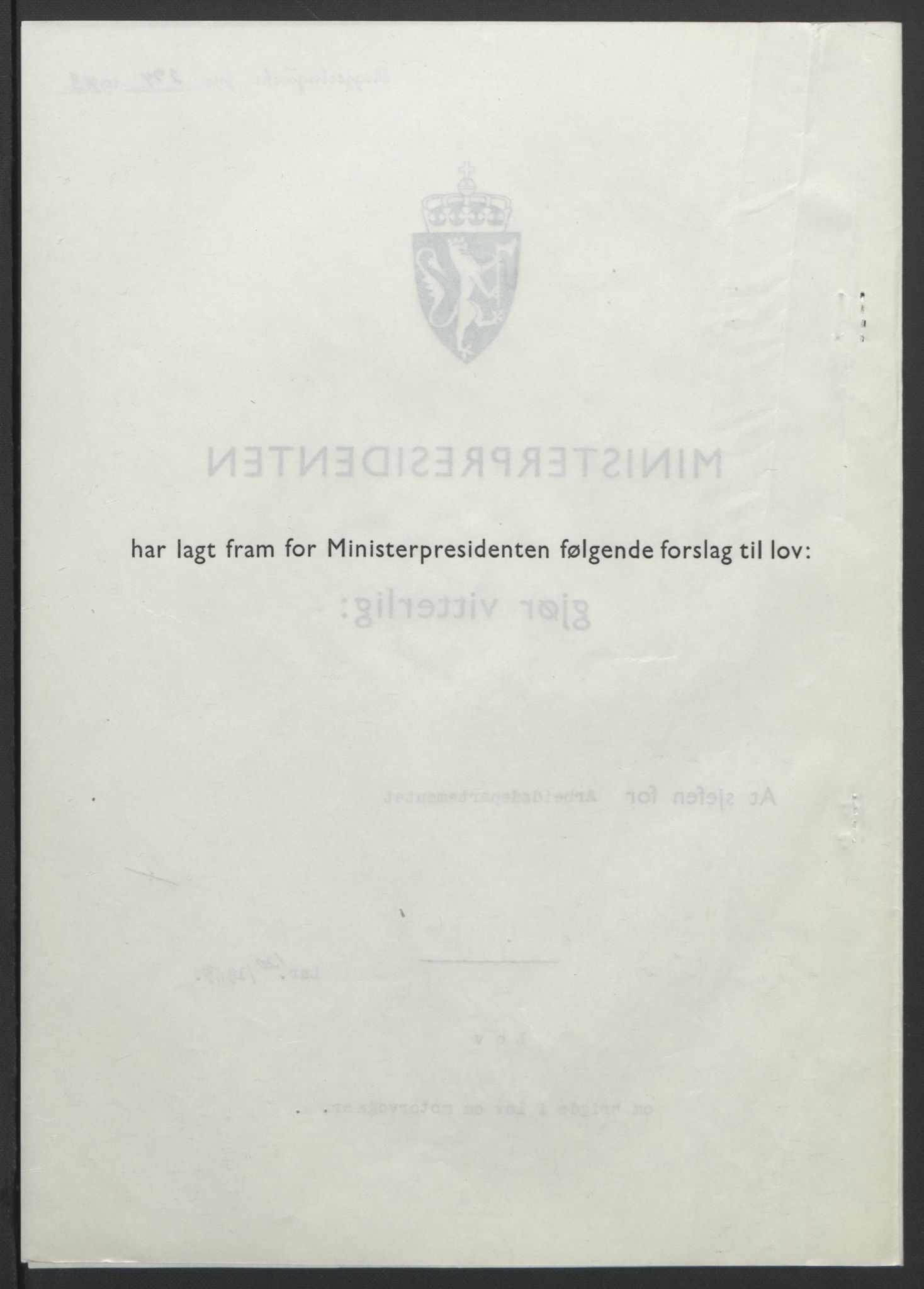 NS-administrasjonen 1940-1945 (Statsrådsekretariatet, de kommisariske statsråder mm), AV/RA-S-4279/D/Db/L0099: Lover, 1943, p. 559